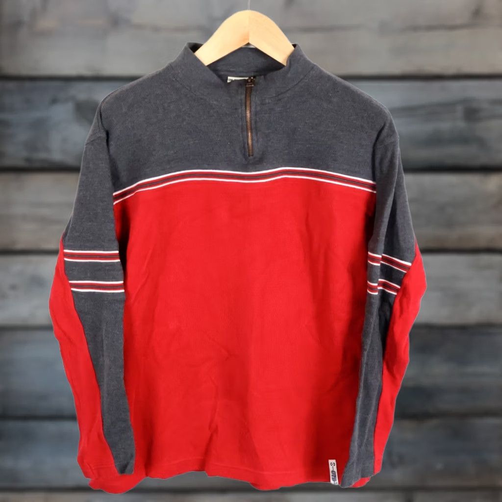 Vintage VINTAGE Y2K Sweater Men's L Red Gray 1/4 Zip Pullover OTB Striped Cotton Knit 90s Hipster Retro Boys Mens Girls Size US L / EU 52-54 / 3 - 1 Thumbnail