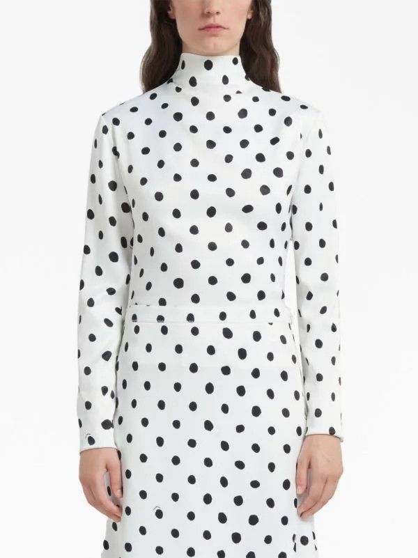 Marni o1w1db10824 Polka Dots Hi-neck Top in White Size L / US 10 / IT 46 - 2 Thumbnail