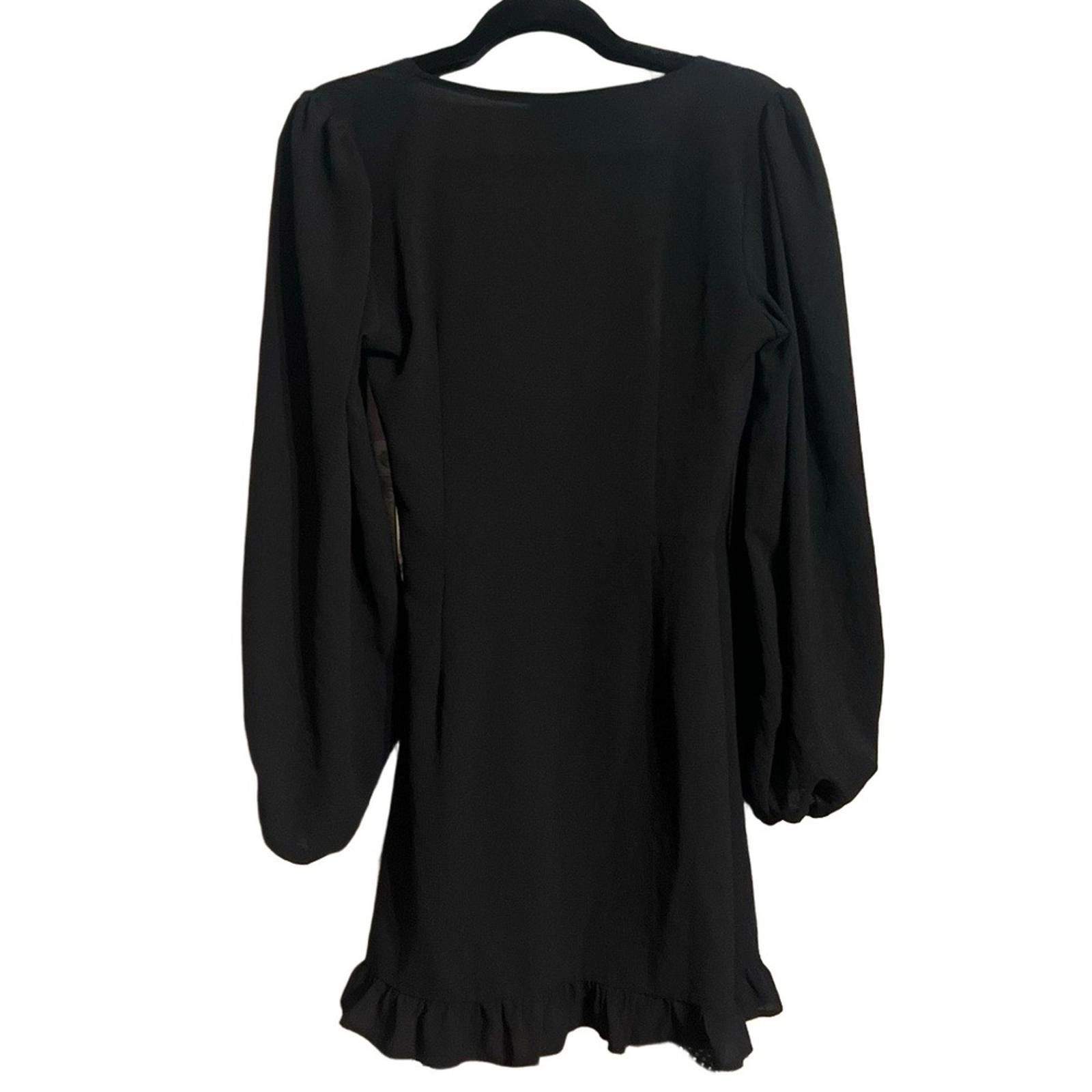Asos ASOS DESIGN Mini Dress US 6 Black Wrap Long Puff Sleeves Size M / US 6-8 / IT 42-44 - 3 Thumbnail