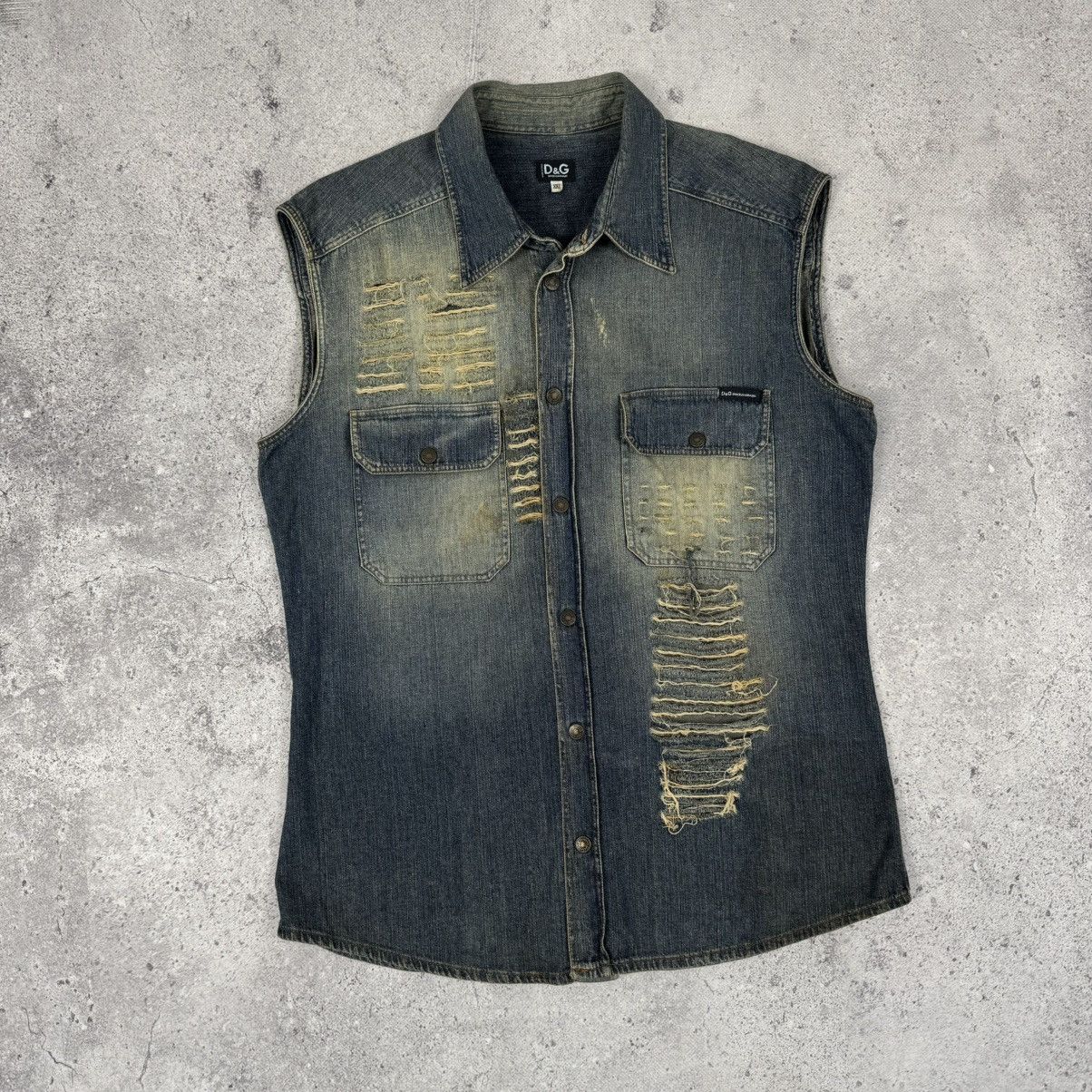 Dolce & Gabbana × Vintage Vintage Dolce & Gabbana Distressed Denim Shirt Vest Size US M / EU 48-50 / 2 - 2 Thumbnail