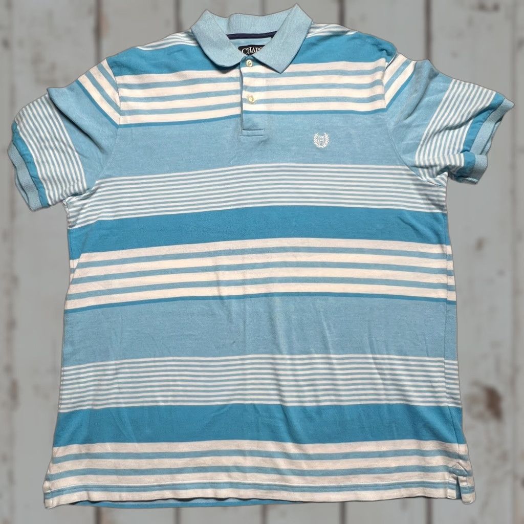 Chaps CHAPS Polo Shirt Mens Large Blue White Striped Collared Cotton Natural Stretch Golf Size US L / EU 52-54 / 3 - 1 Thumbnail