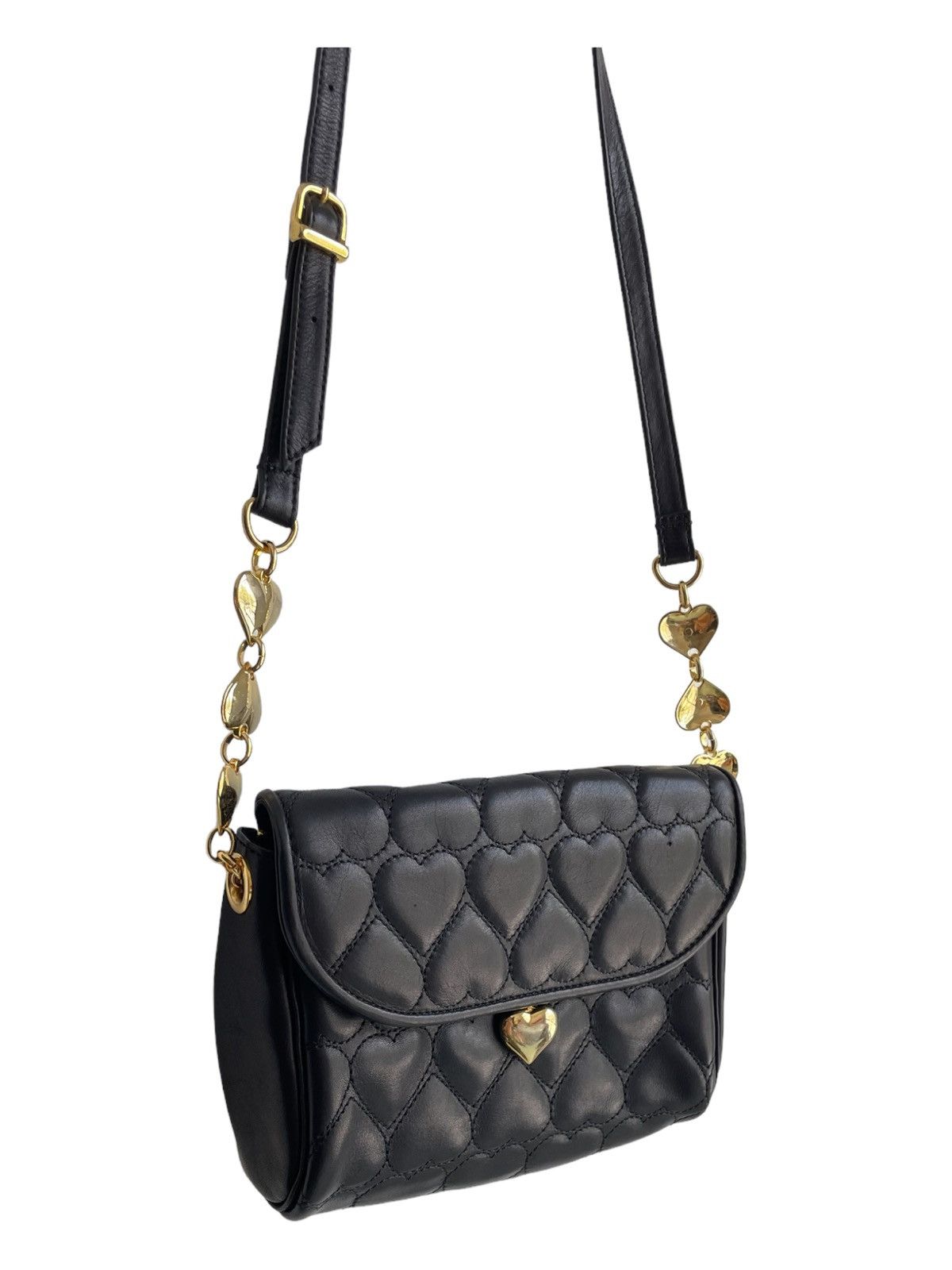 Genuine Leather × Moschino Vintage Moschino Leather Quilted Heart Pattern Shoulder Bag Size ONE SIZE - 3 Thumbnail