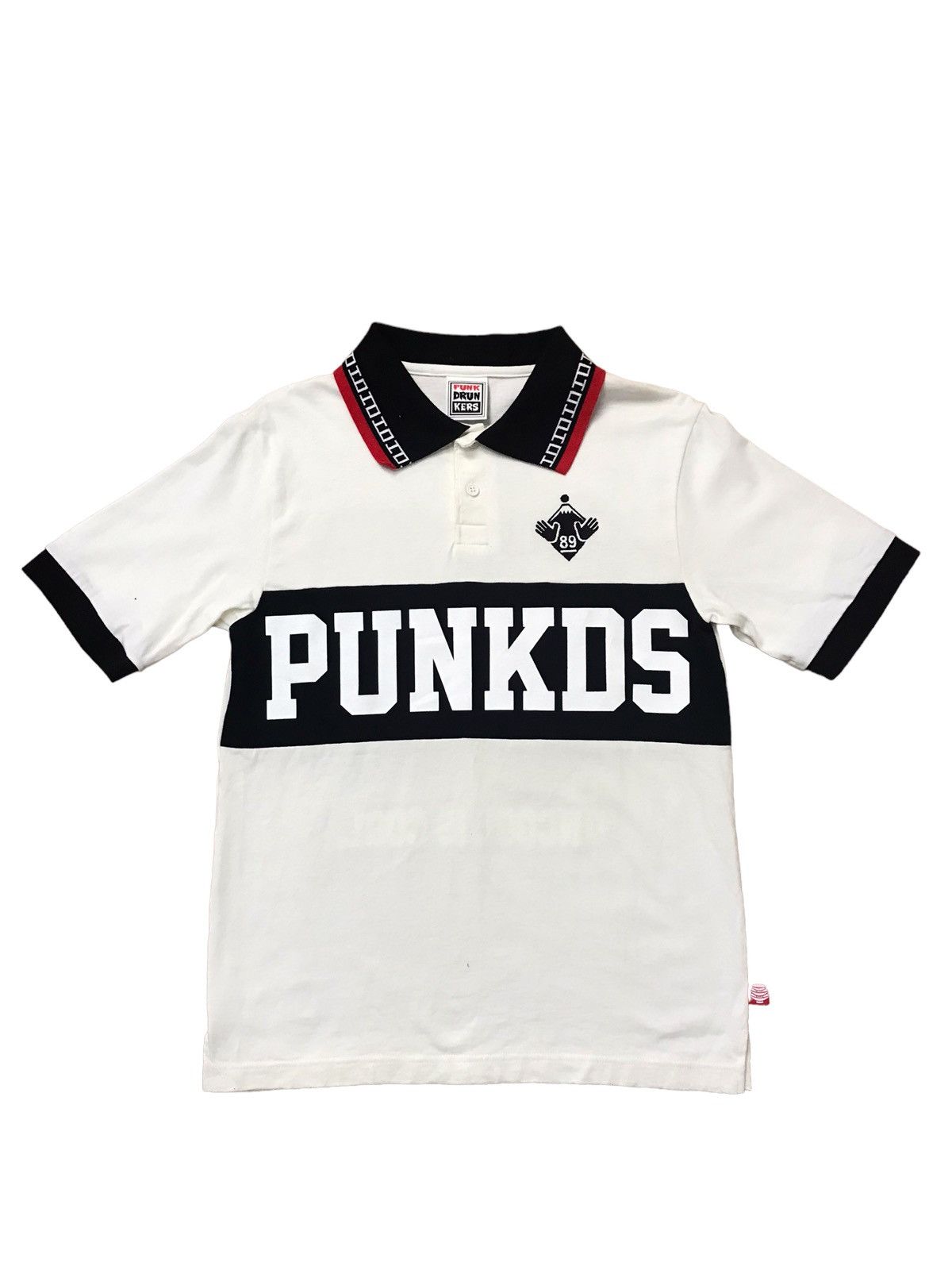 image of Le Grande Bleu L G B x Seditionaries Punk Drun Kers Japanese Polo Print Tshirt in White (Size Small