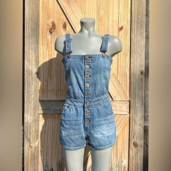 American Rag American Rag Cie Blue Denim Romper Bib Overalls Shortalls~3~ Size 26" / US 2 / IT 38 - 1 Thumbnail