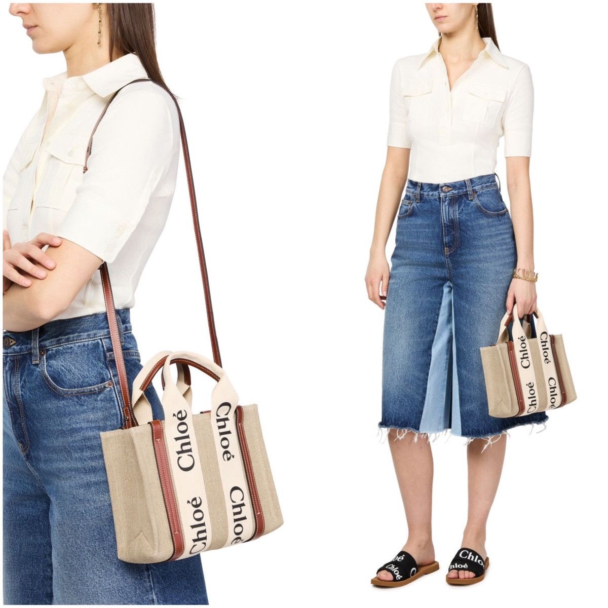 Chloe Chloe Small Woody Canvas Tote Bag Size ONE SIZE - 3 Thumbnail