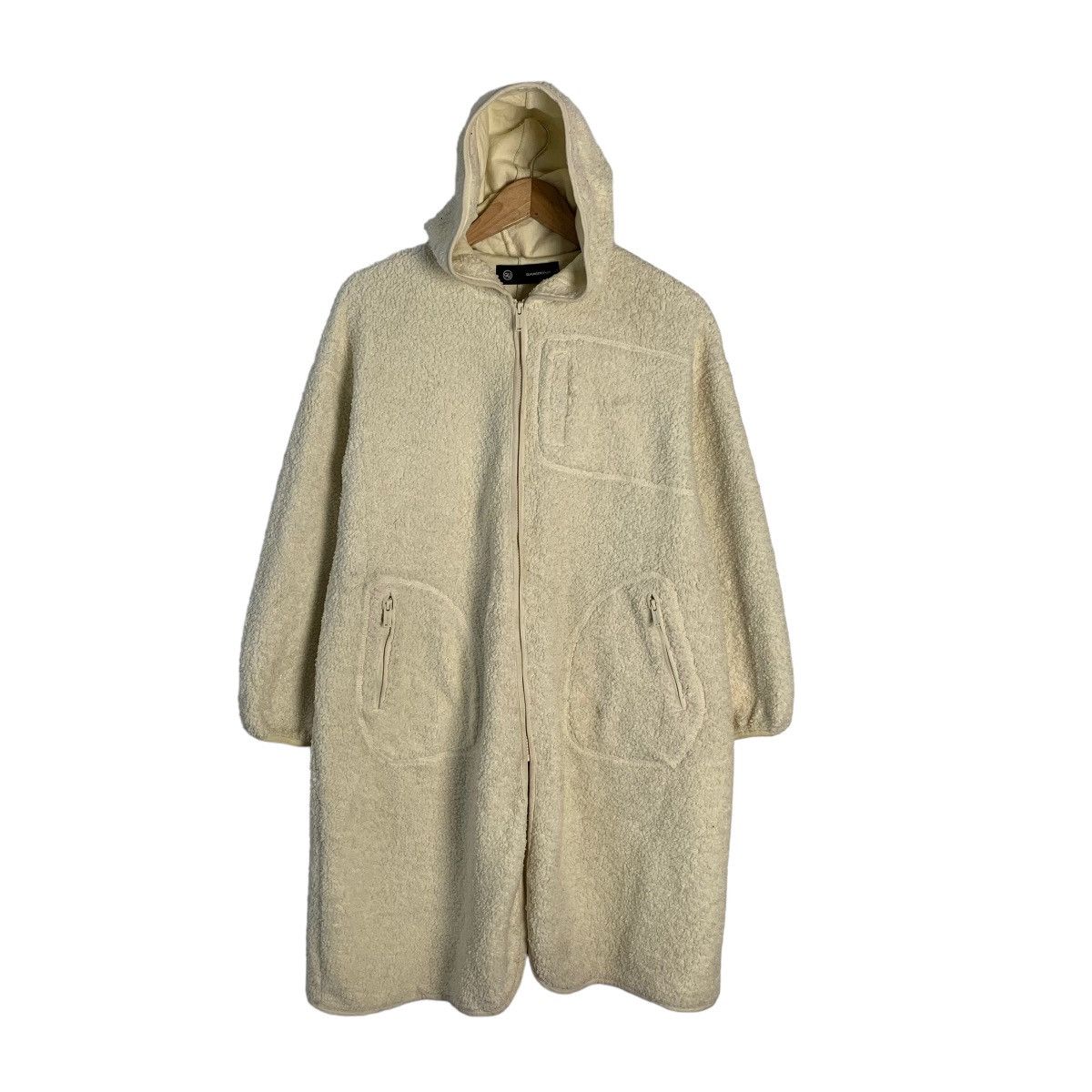 image of Gu x Undercover Fleece Hooded Long Jacket in Cream, Women's (Size XS)