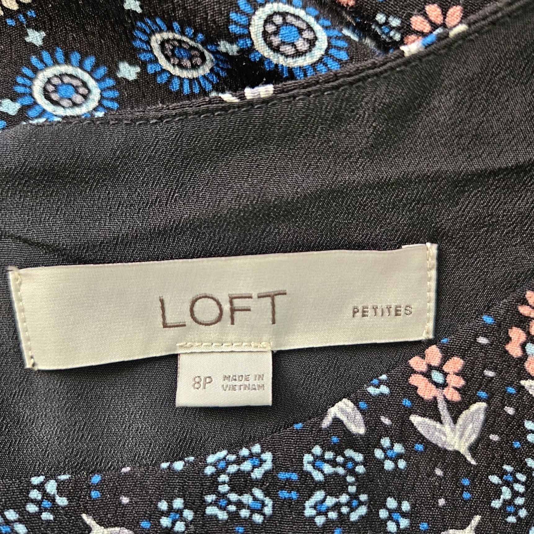 Loft Ann Taylor LOFT Dress Womens Sz 8P Blue Pink Floral Long Sleeve Rayon Size M / US 6-8 / IT 42-44 - 6 Thumbnail