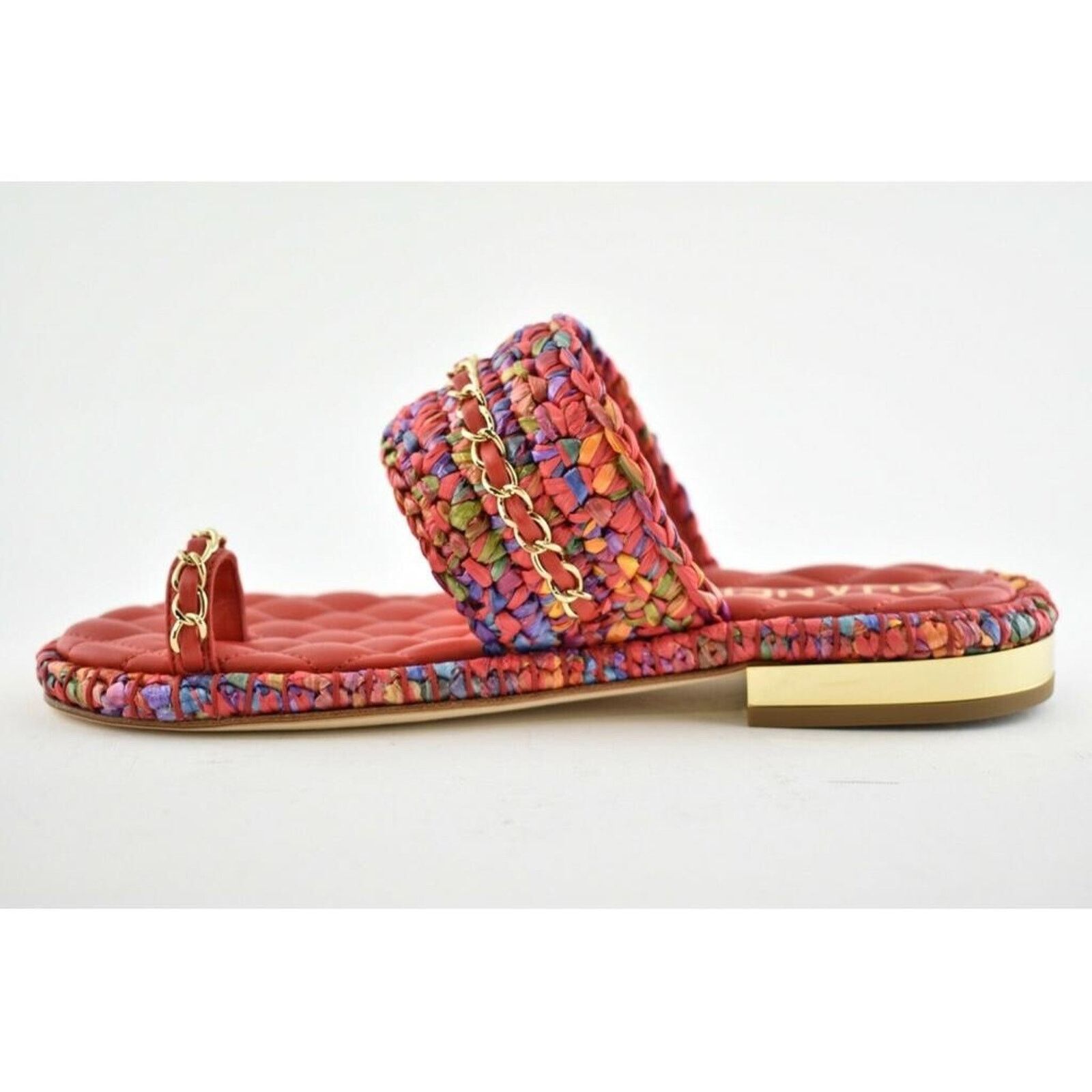 Chanel Chanel 20S Red Blue Purple Raffia Tweed CC Logo Mule Size US 6 / IT 36 - 9 Thumbnail