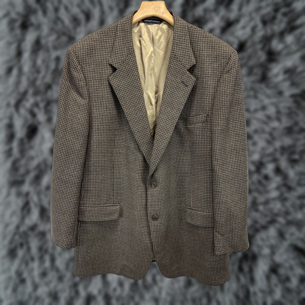 Brooks Brothers VINTAGE Brooks Brothers Blazer Sport Coat MenS 46R Mini Houndstooth Wool USA Brown Black Two-Button Classic Blazer Mens Size 46R - 1 Thumbnail