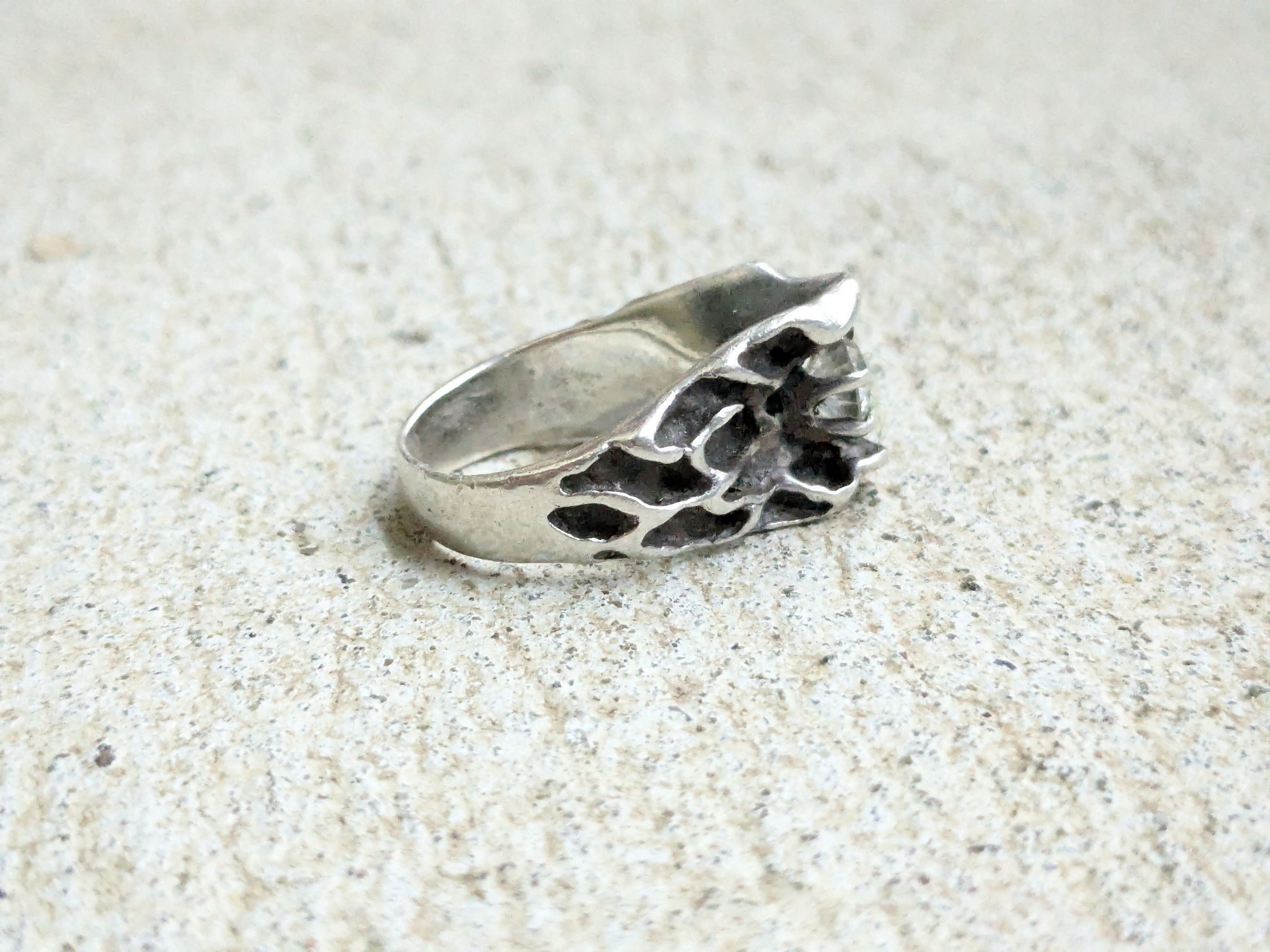 Vintage Vintage Sterling Silver Ring CZ 5 Brutalist Modern Size ONE SIZE - 5 Thumbnail