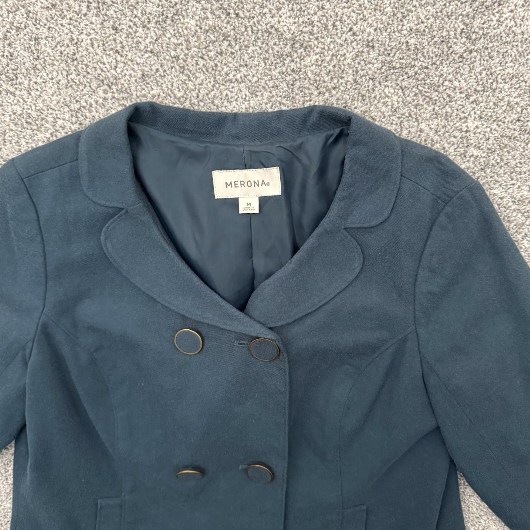 Merona Merona Jacket Womens M Double Breasted Office Preppy Minimalist Chic Teal Blue Pattern Solid Casual Workwear Pea Coat Size M / US 6-8 / IT 42-44 - 3 Thumbnail
