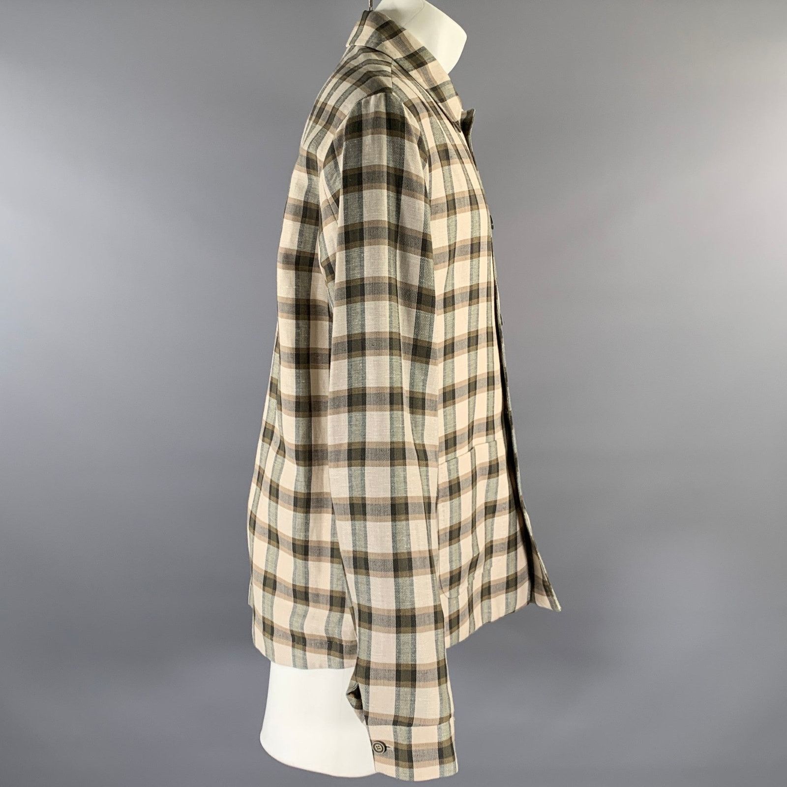Other KLEIN EPSTEIN & PARKER M Tan Olive Plaid Wool Blend Coat Size US M / EU 48-50 / 2 - 2 Thumbnail