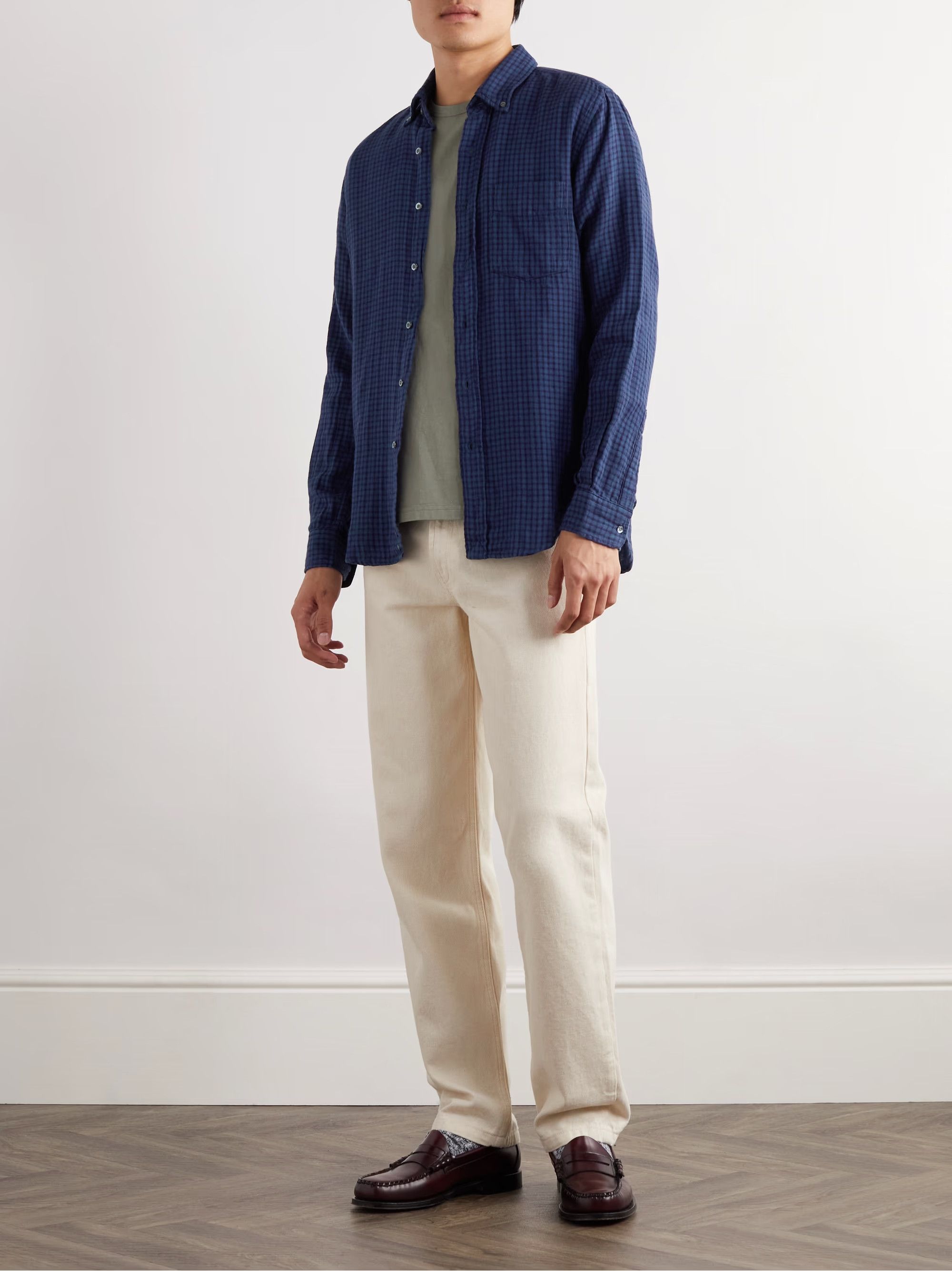Aspesi ASPESI New Robert blue check button down flannel shirt M Size US M / EU 48-50 / 2 - 2 Thumbnail