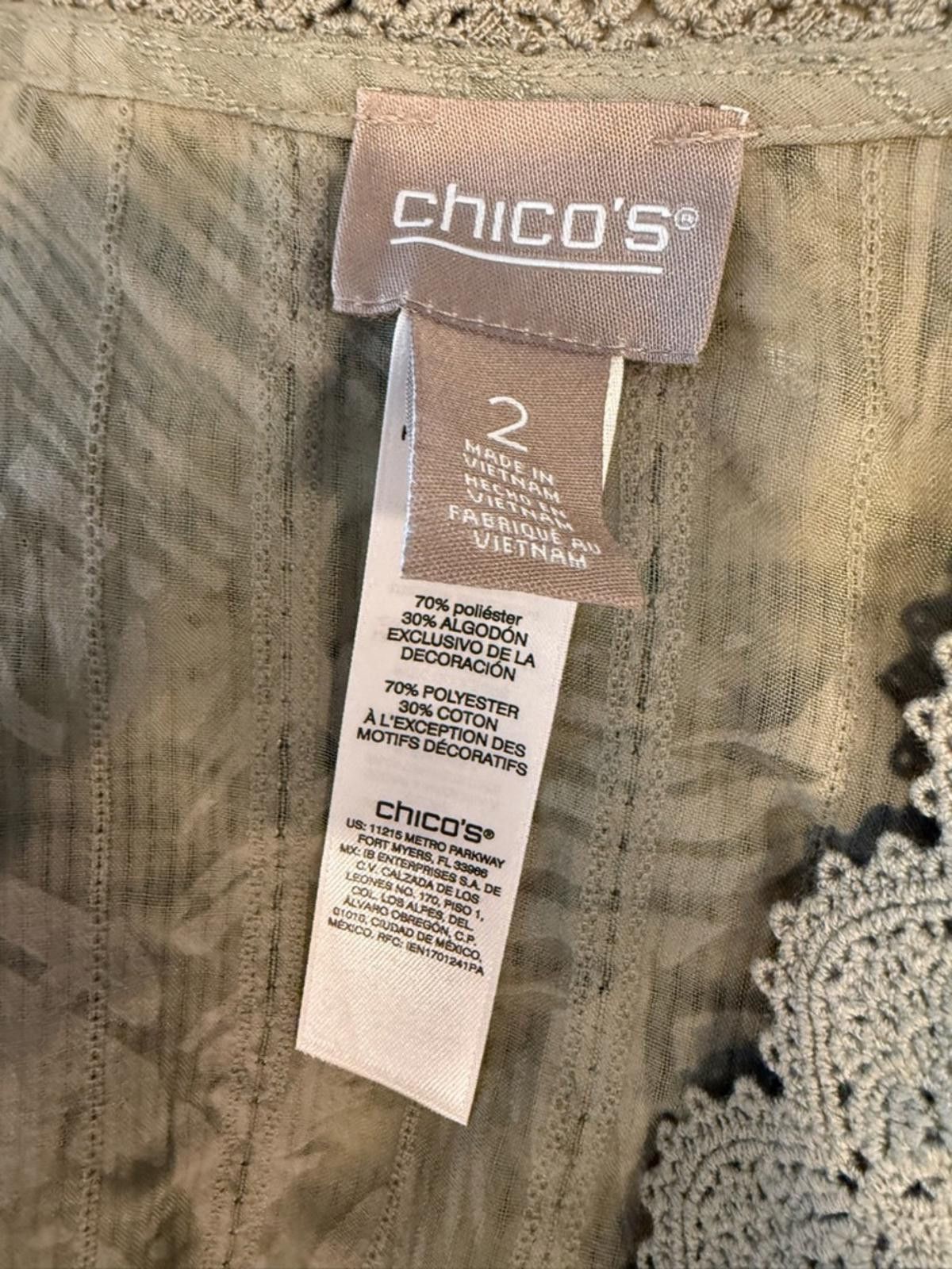 Chicos Chico’s tropical palm open cardigan army green lace SZ 2/M Size M / US 6-8 / IT 42-44 - 5 Thumbnail