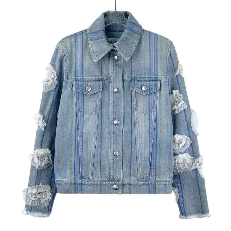 Chanel Chanel Blue Cotton Women's Jacket with Ruffles . Size XS / US 0-2 / IT 36-38 - 1 Thumbnail