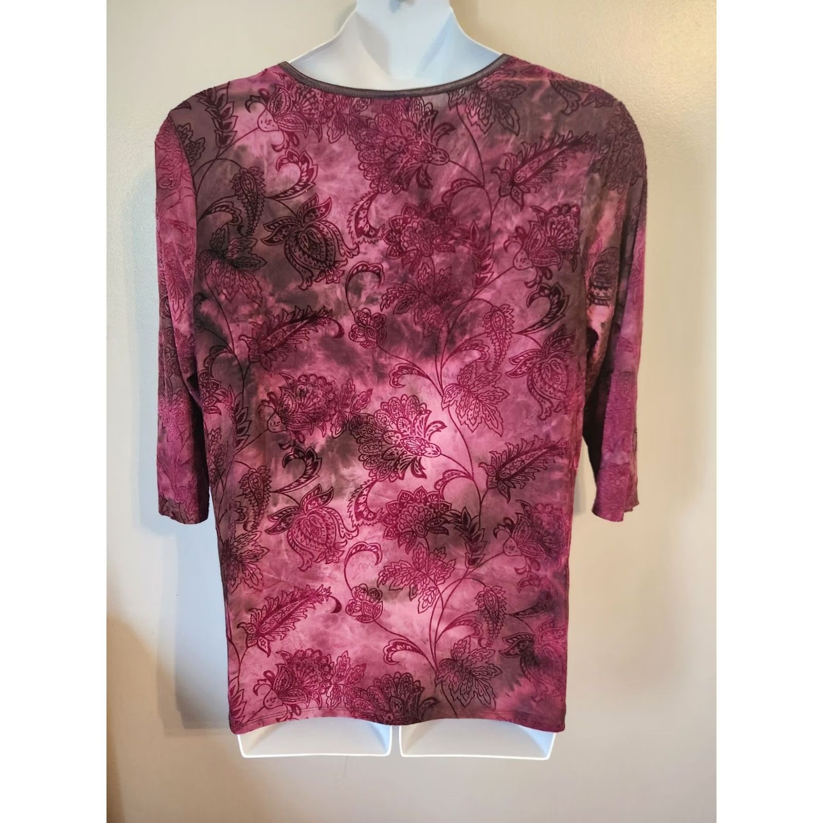 Velvet Roz & Ali Woman Dark Magenta Paisley Black Burnout Velvet Top 2X Size XXL / US 16-18 / IT 52-54 - 5 Thumbnail