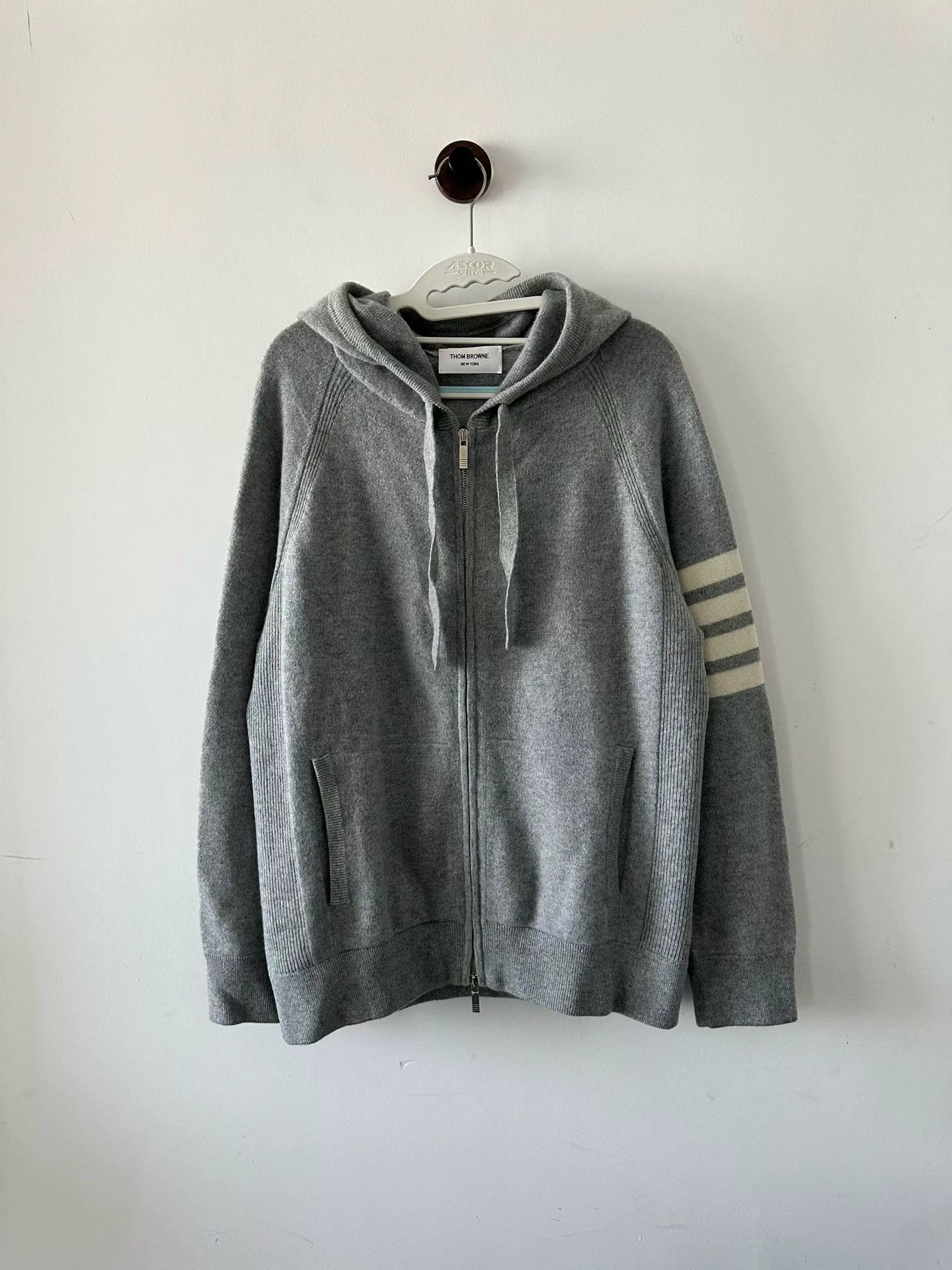 Thom Browne light gray cashmere zipper hoodie size 4