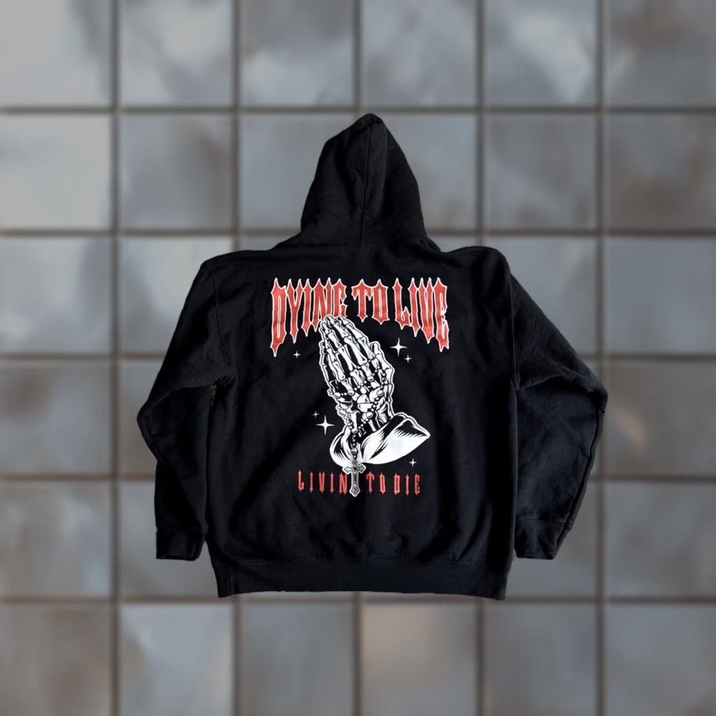 Olive VINTAGE? Popular Poison Hoodie Black Pullover Men L Adult Large Dying To Live Livin To Die Size US L / EU 52-54 / 3 - 1 Thumbnail