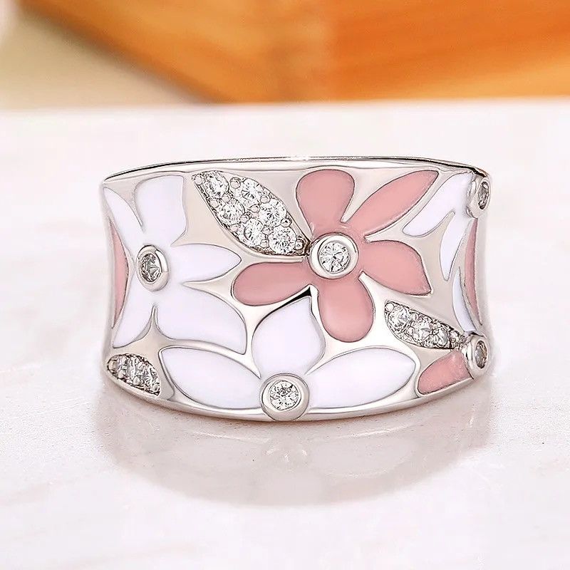 Jewelry × Vintage Aesthetic Enamel Flower Finger Ring Size ONE SIZE - 4 Thumbnail