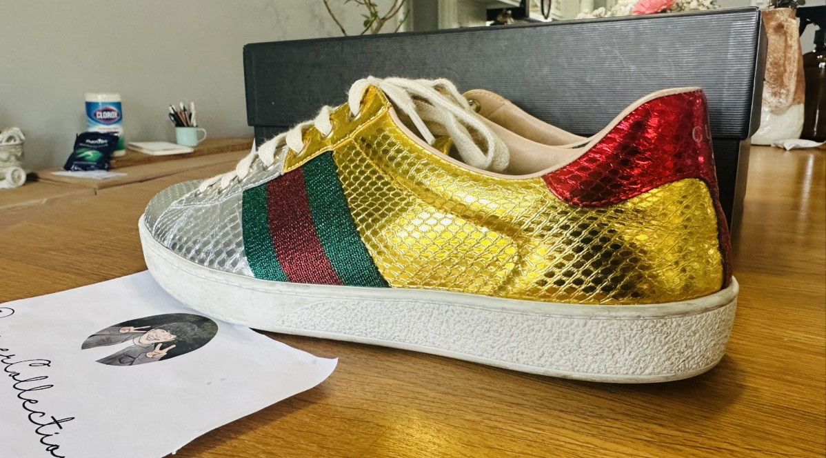 Gucci GUCCI New Ace Metallic Snakeskin Sneakers. Size 8. US 8.5 Size US 8.5 / EU 41-42 - 3 Thumbnail