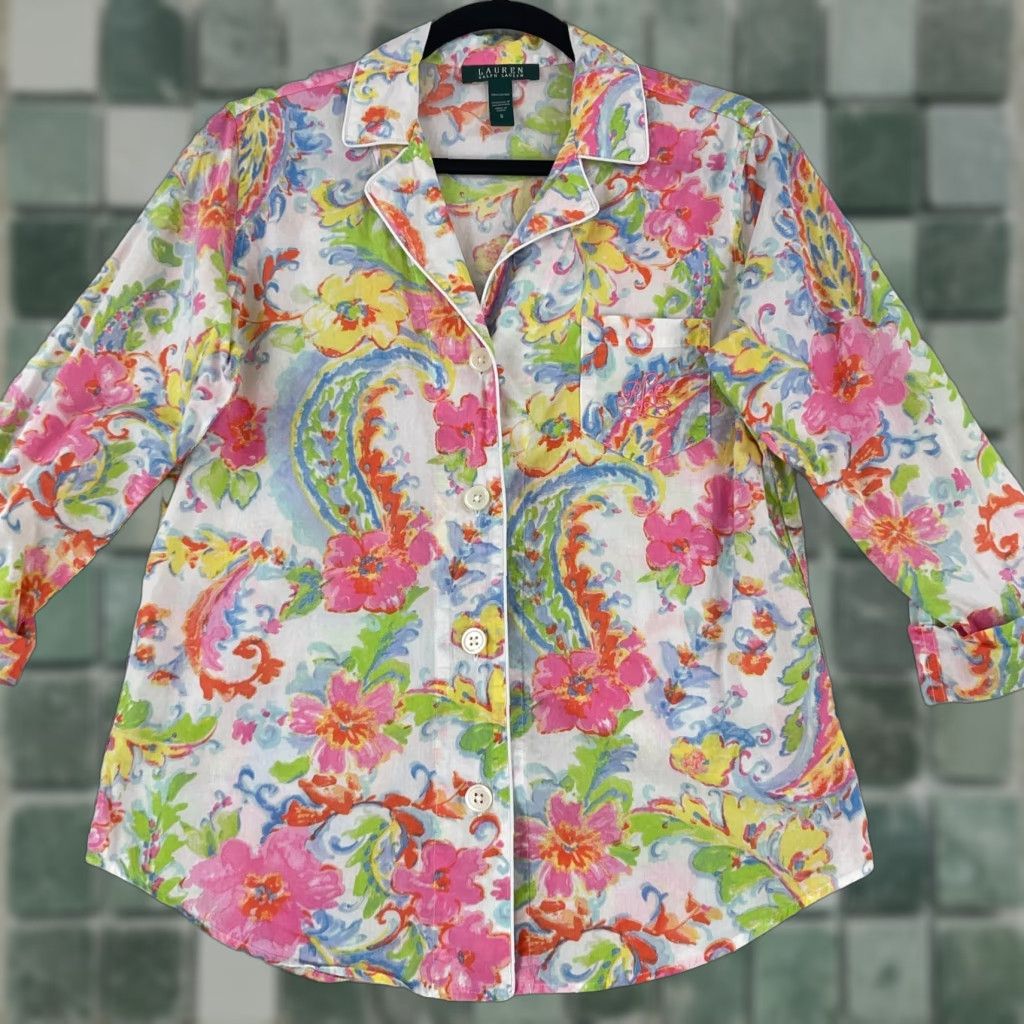 Ralph Lauren Lauren Ralph Lauren Button-Front Pajama Shirt Womens Size Small Pink Paisley Size S / US 4 / IT 40 - 1 Thumbnail