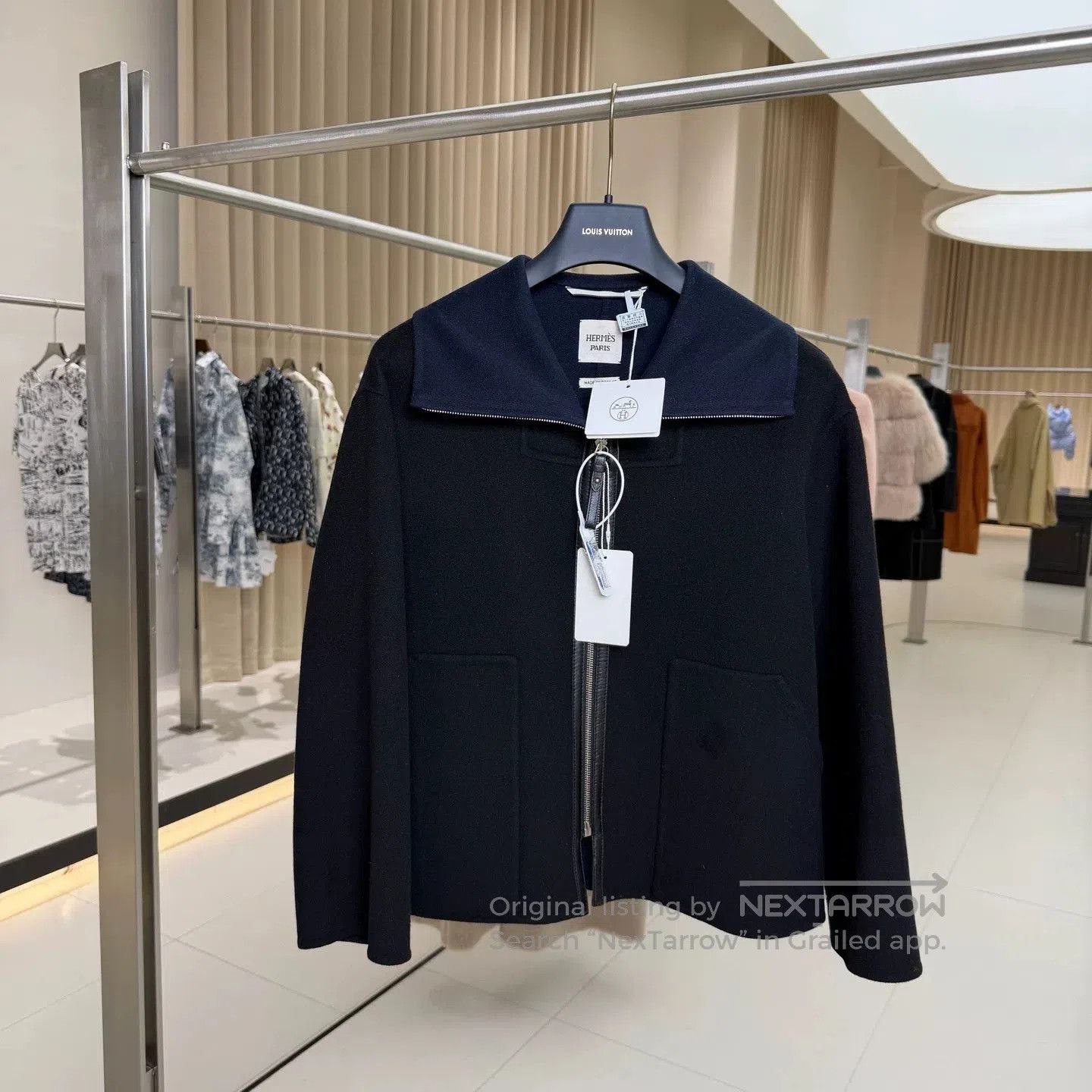 Hermes Hermes Blue Black Short Cashmere Coat. Size US M / EU 48-50 / 2 - 1 Thumbnail