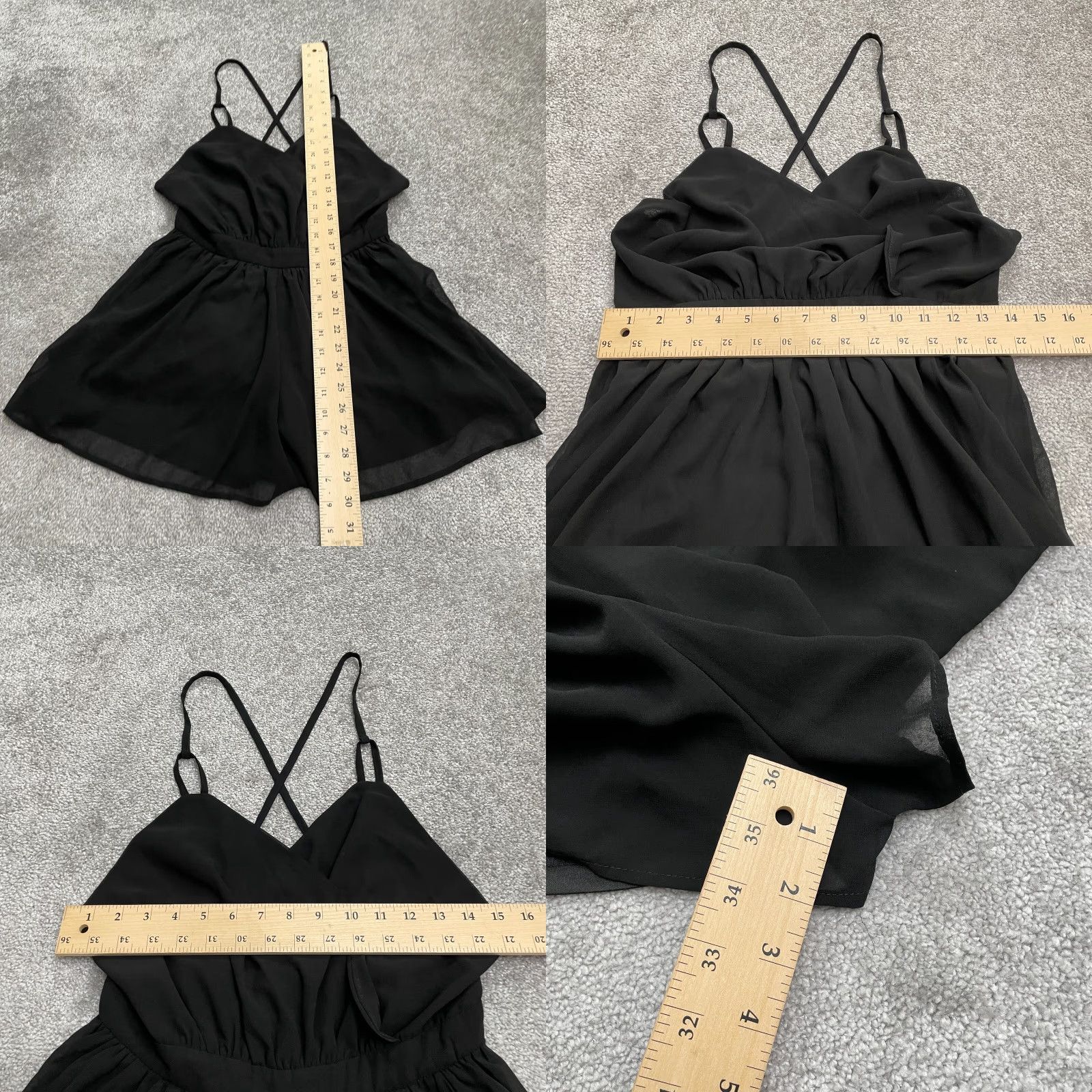 Vintage L' Atiste Romper Womens M Backless Solid Black Beach Summer Casual V-Neck Sleeveless Strappy Sleeve Polyester One-Piece Size 32" / US 10 / IT 46 - 8 Thumbnail