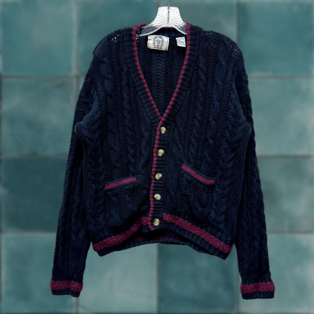 Sears VINTAGE 90s Cardigan Sweater Large Womens Navy Blue Chunky Cable Knit Academia Sears Size L / US 10 / IT 46 - 1 Thumbnail