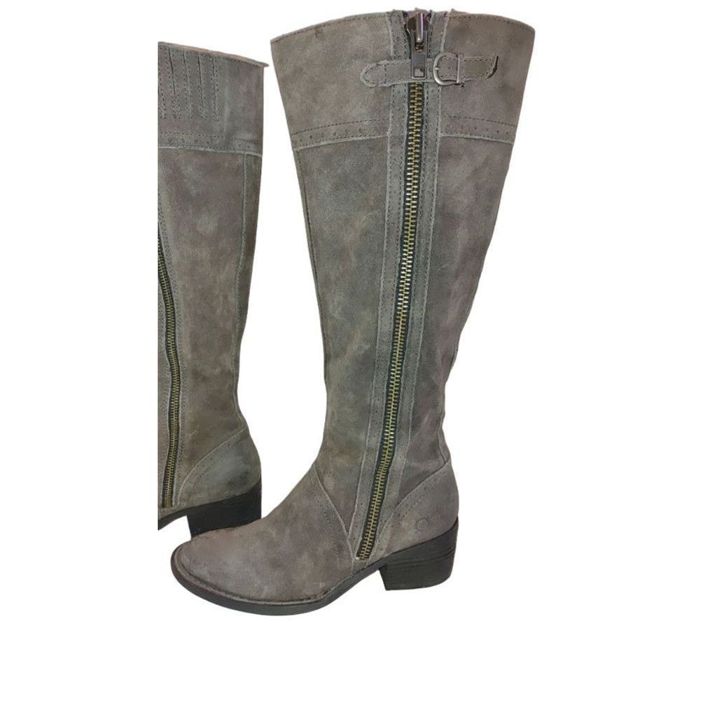 Born Born Poly Suede Zip Detail Distressed Riding Boots Size 6M Size US 6 / IT 36 - 1 Thumbnail