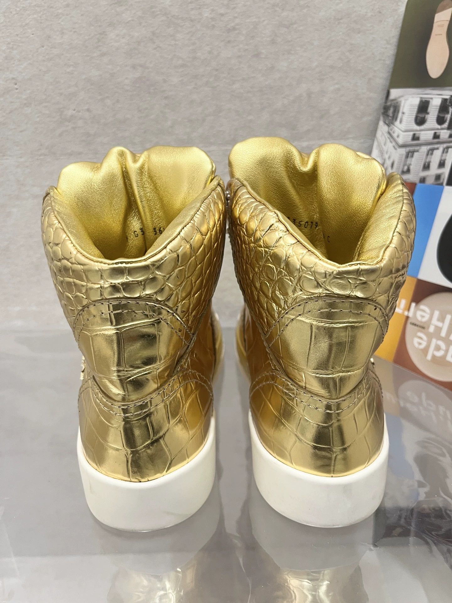 Chanel Chanel Gold Croc Embossed Hightop Sneakers 36.5EU Size US 6 / IT 36 - 3 Thumbnail