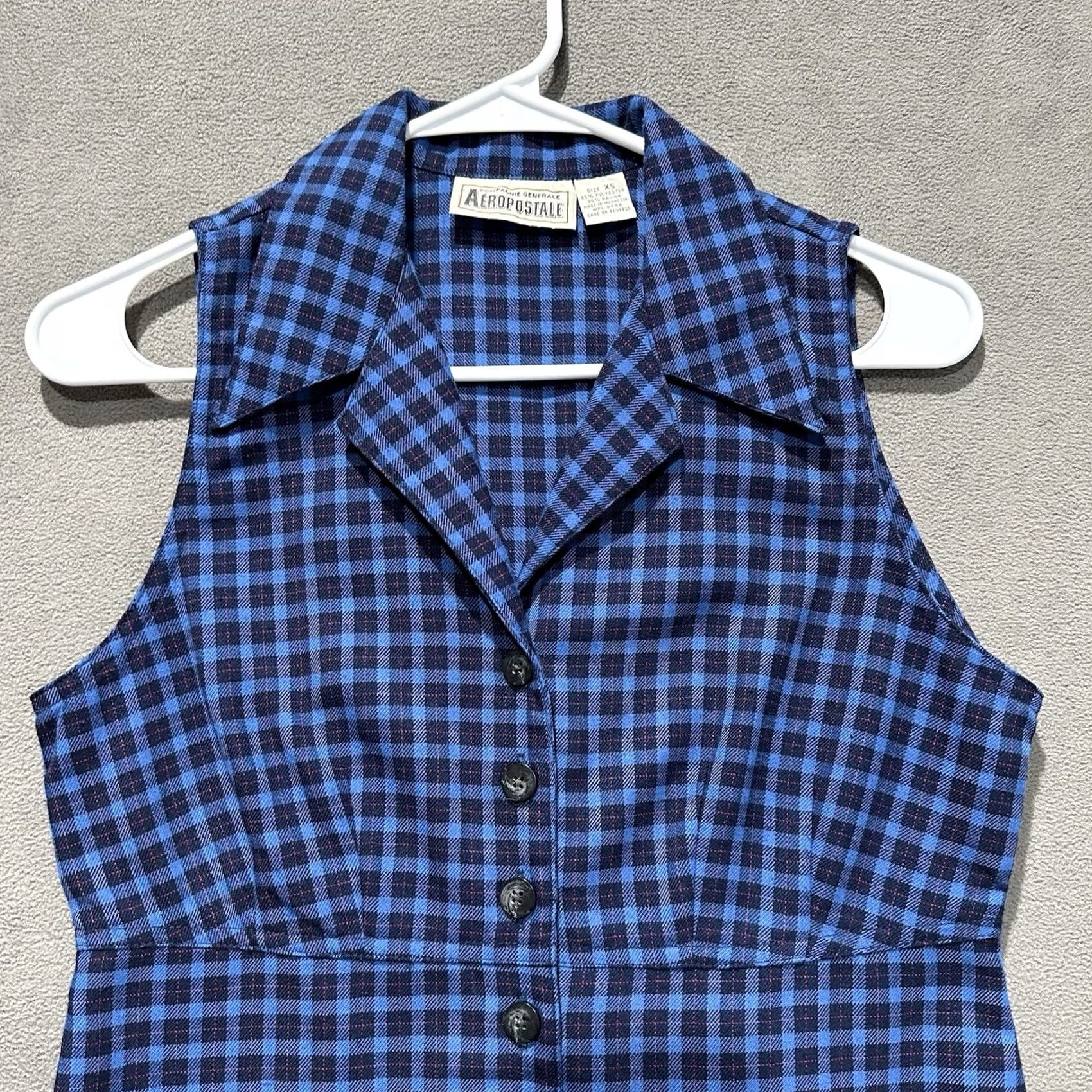 Aeropostale VINTAGE Aeropostale Mini Dress XS Blue Plaid Button Front Collared Rayon Womens Short Dress Size XS / US 0-2 / IT 36-38 - 3 Thumbnail