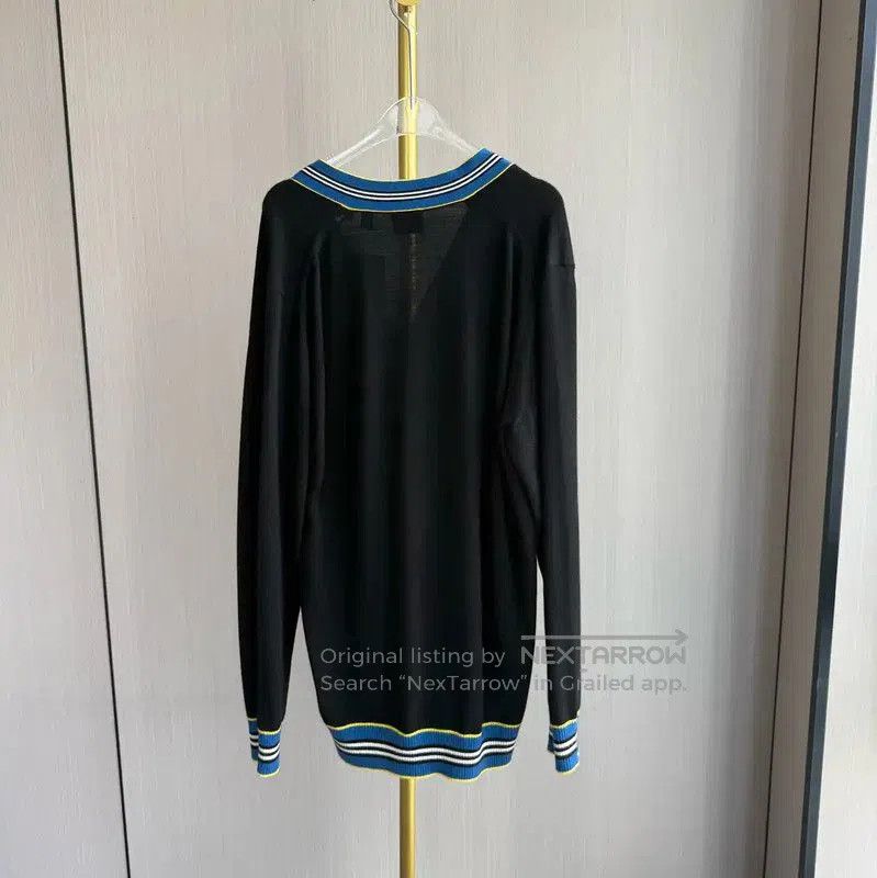 Burberry Burberry Black Wool Cardigan with Striped Trim. Size M / US 6-8 / IT 42-44 - 2 Thumbnail