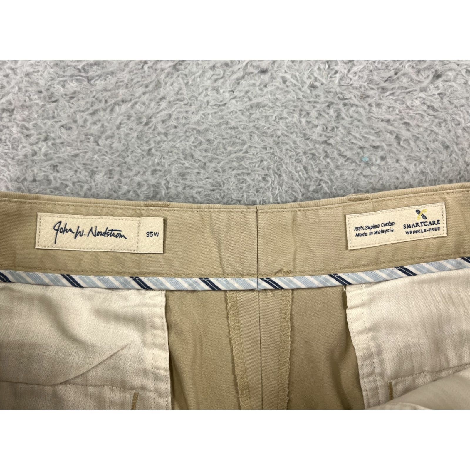 Nordstrom John W Nordstrom Shorts Mens 35 Beige Khaki Golf 100% Supima Cotton Golfer Size US 35 - 3 Thumbnail