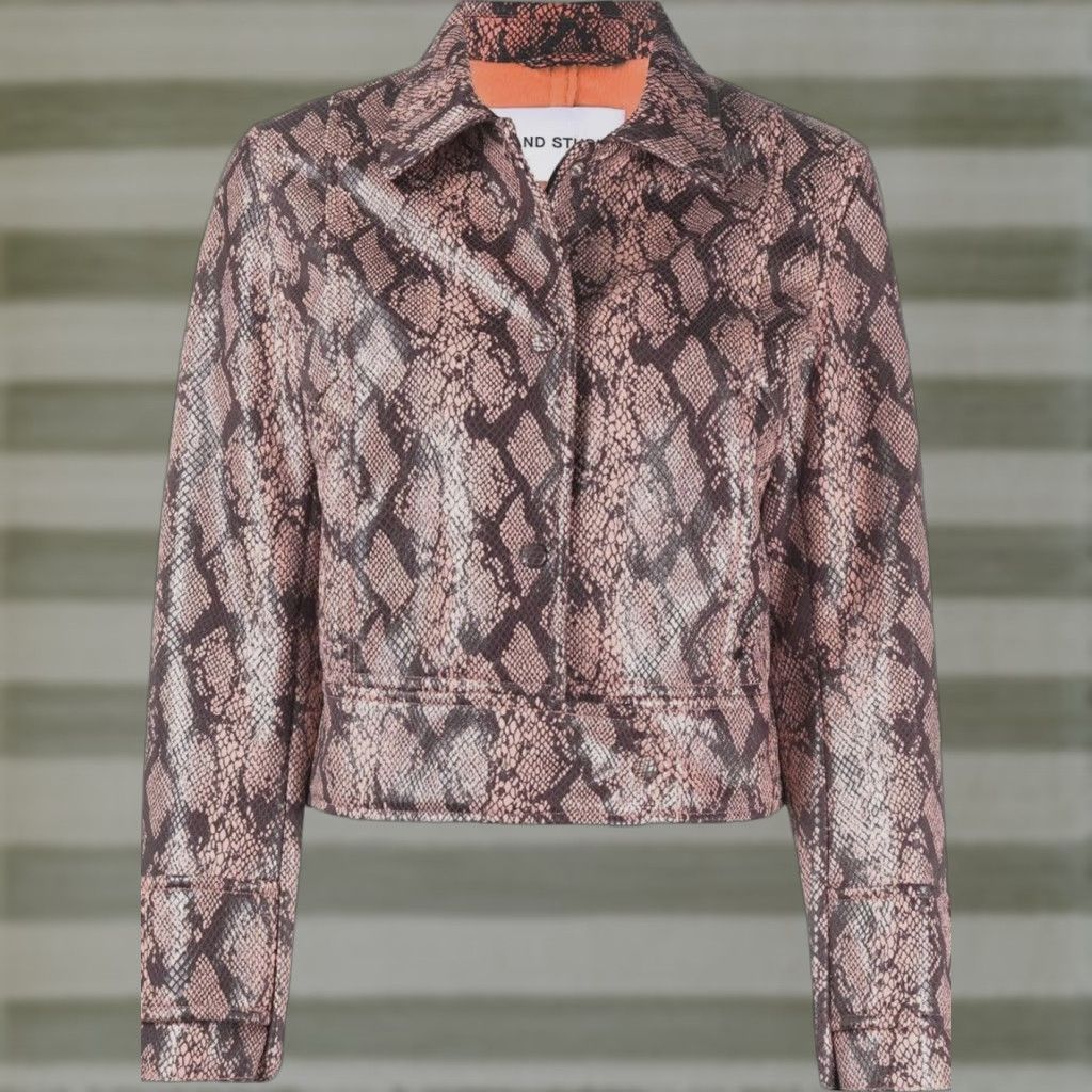 STAND STUDIO Stand Studio Erin Jacket XS Peach Snake - NWT - Faux Snake - Women's Biker Jacket, Short Length, Long Sleeve, Collared, Pockets, City Designer Size XS / US 0-2 / IT 36-38 - 1 Thumbnail