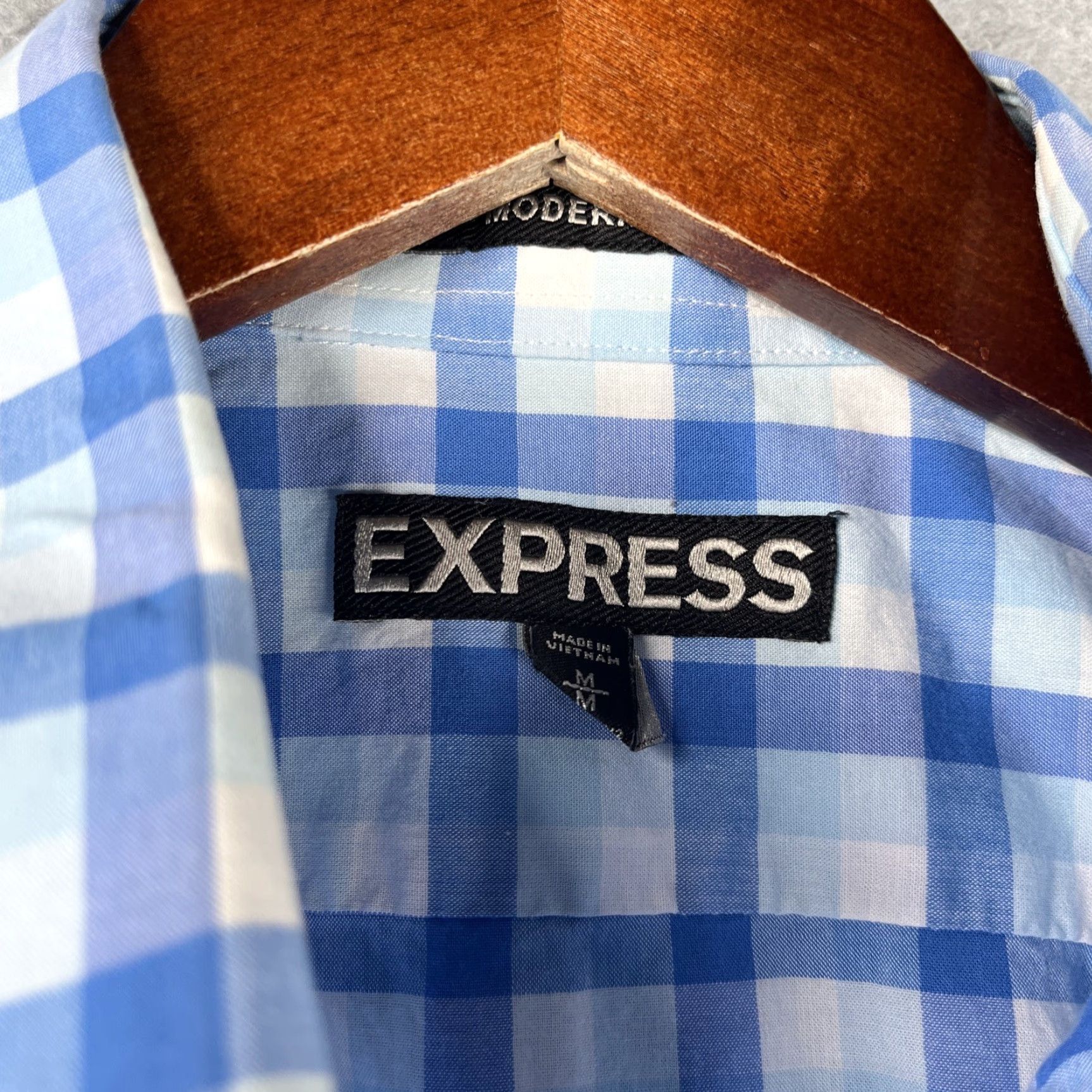 Express Express Shirt Mens M Blue Plaid Long Sleeve Button-Up Casual Preppy Modern Col­lar Button-Through Cotton Woven Size US M / EU 48-50 / 2 - 4 Thumbnail