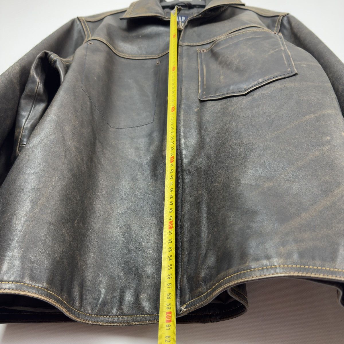 Gap Y2k OLD GAP Distressed Leather Jacket Heavyweight Boxy Faded Size US L / EU 52-54 / 3 - 14 Thumbnail