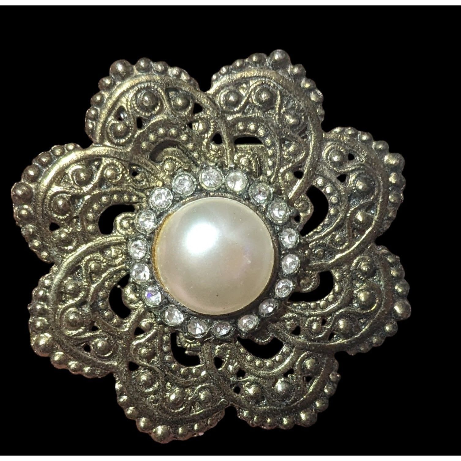 Other Vintage Floral Gold Tone Rhinestone Faux Pearl Brooch Size ONE SIZE - 2 Thumbnail