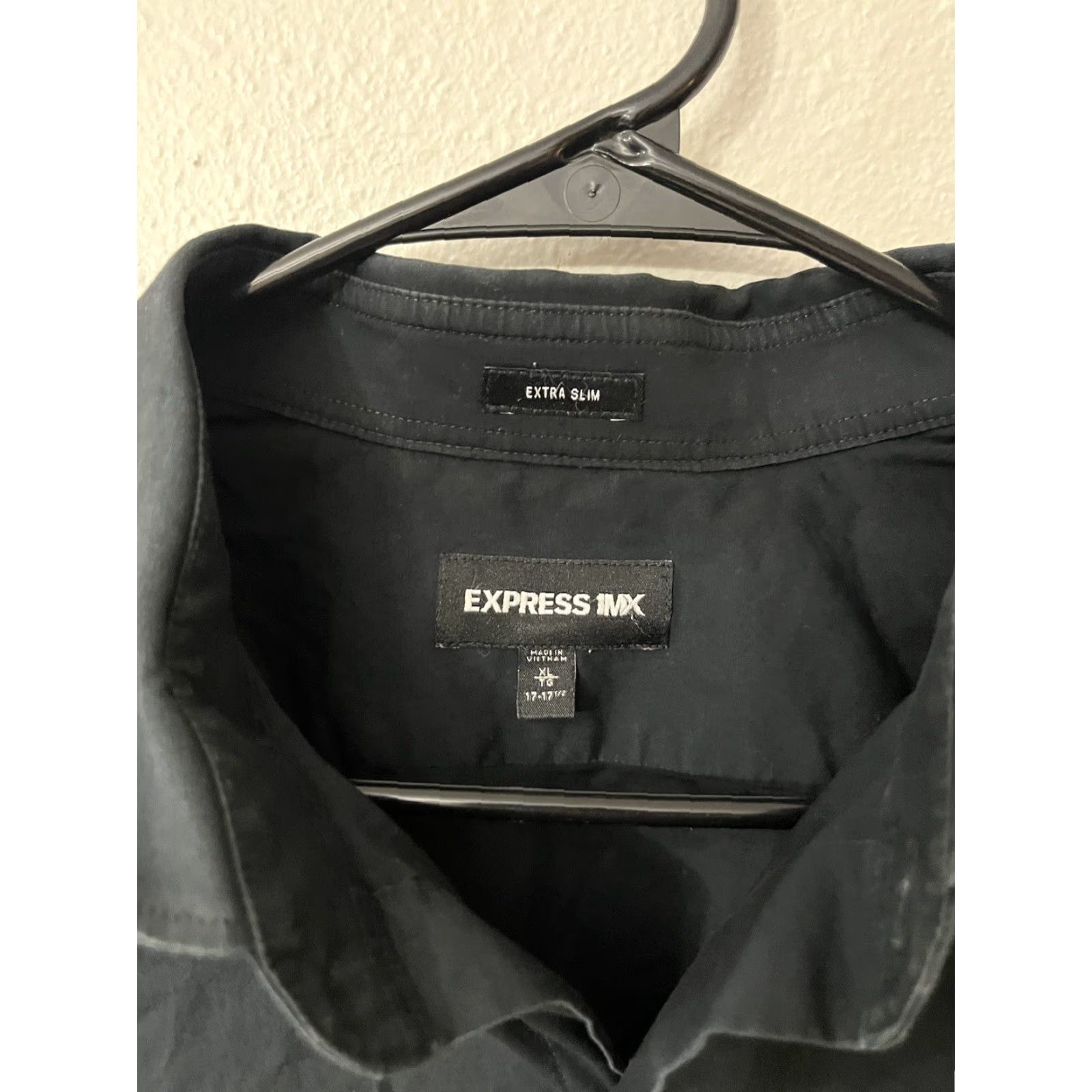 Express Express Dress Shirt Adult Men XL Black Solid 1MX Extra Slim Fit Size 46R - 3 Thumbnail