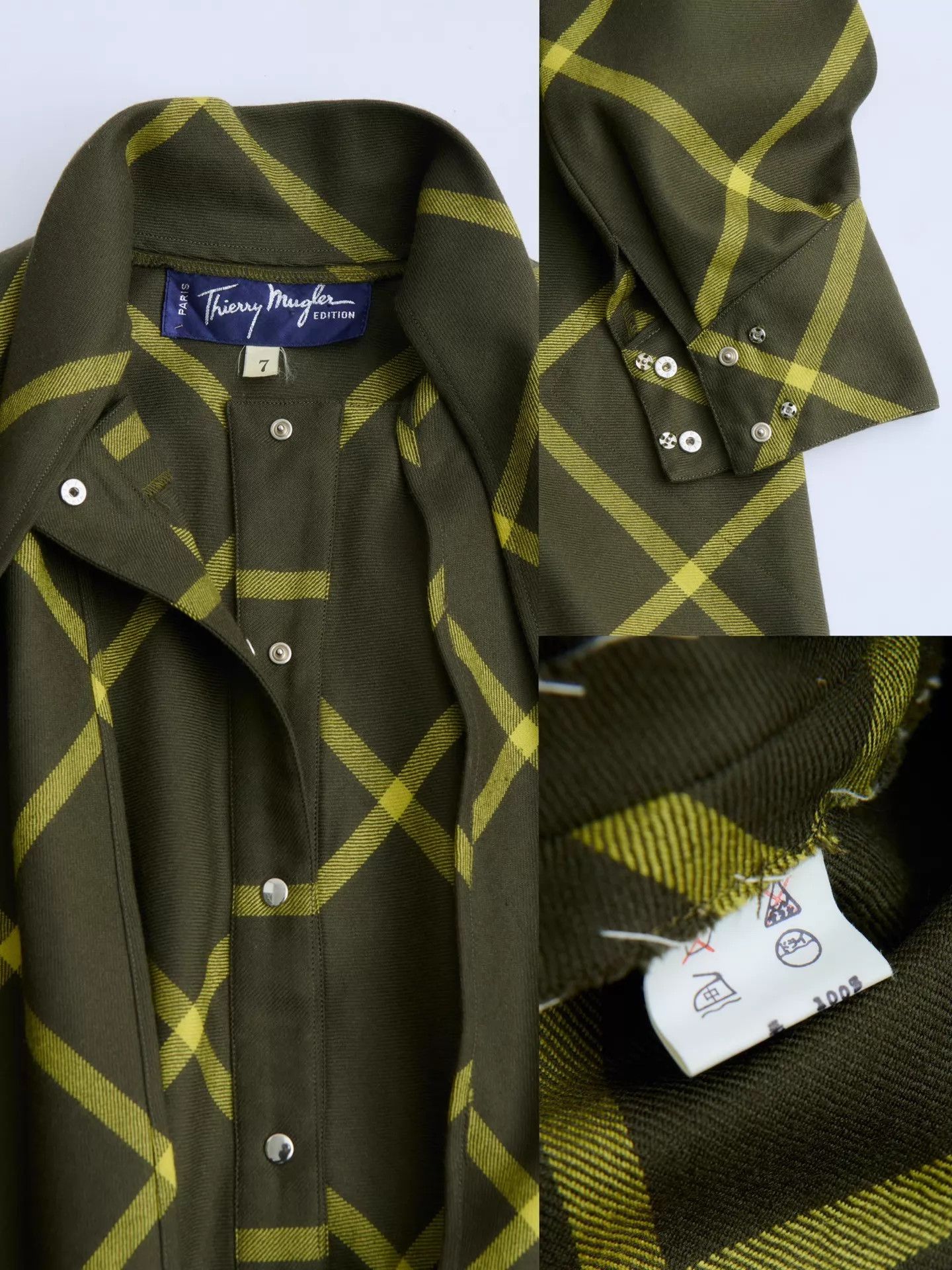 Thierry Mugler Thierry Mugler 80s-90s Yellow-Green Check Bow Dress Size XXL / US 16-18 / IT 52-54 - 9 Thumbnail