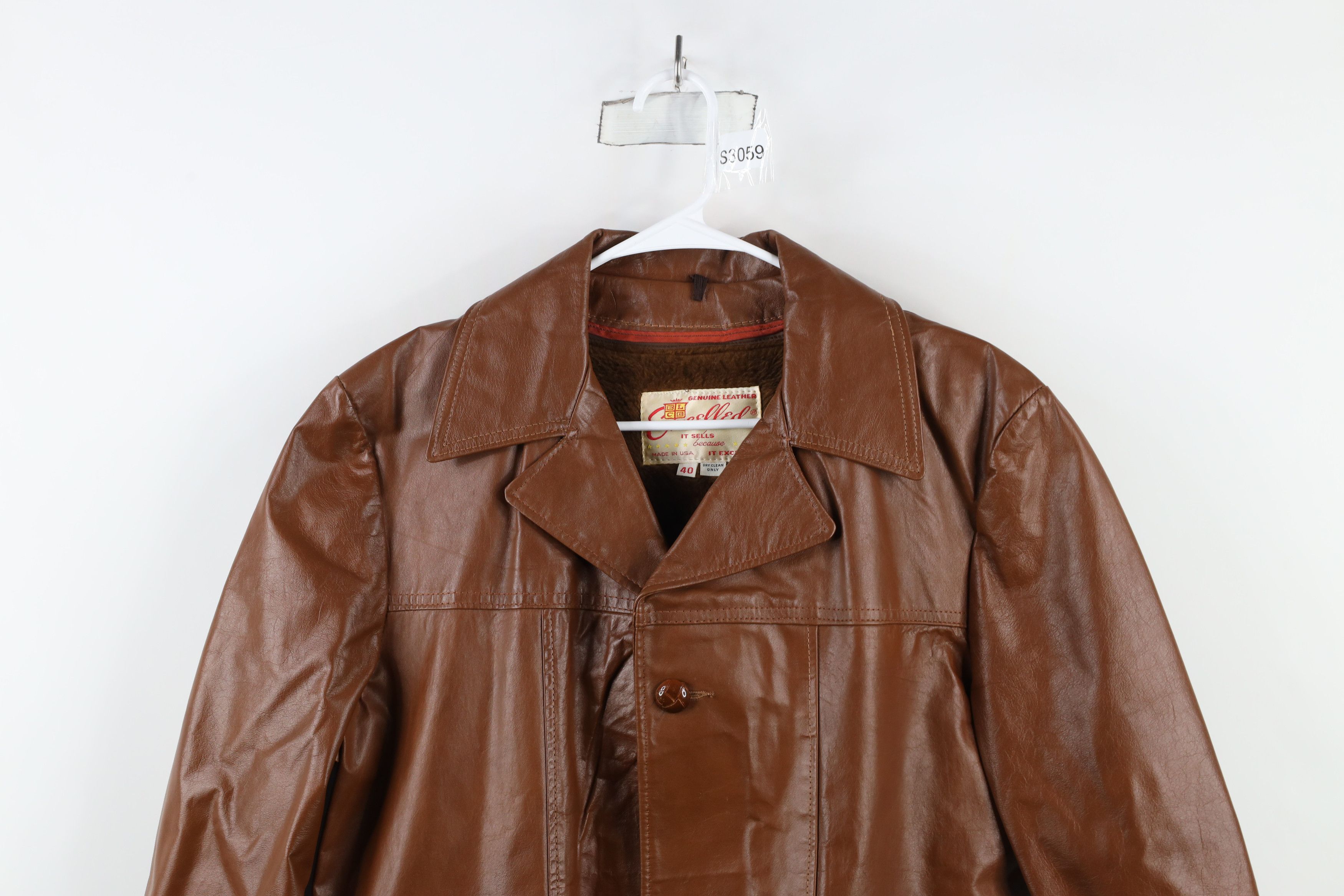 Vintage Vintage 70s Streetwear Lined Leather Button Jacket Brown USA Size US L / EU 52-54 / 3 - 2 Thumbnail