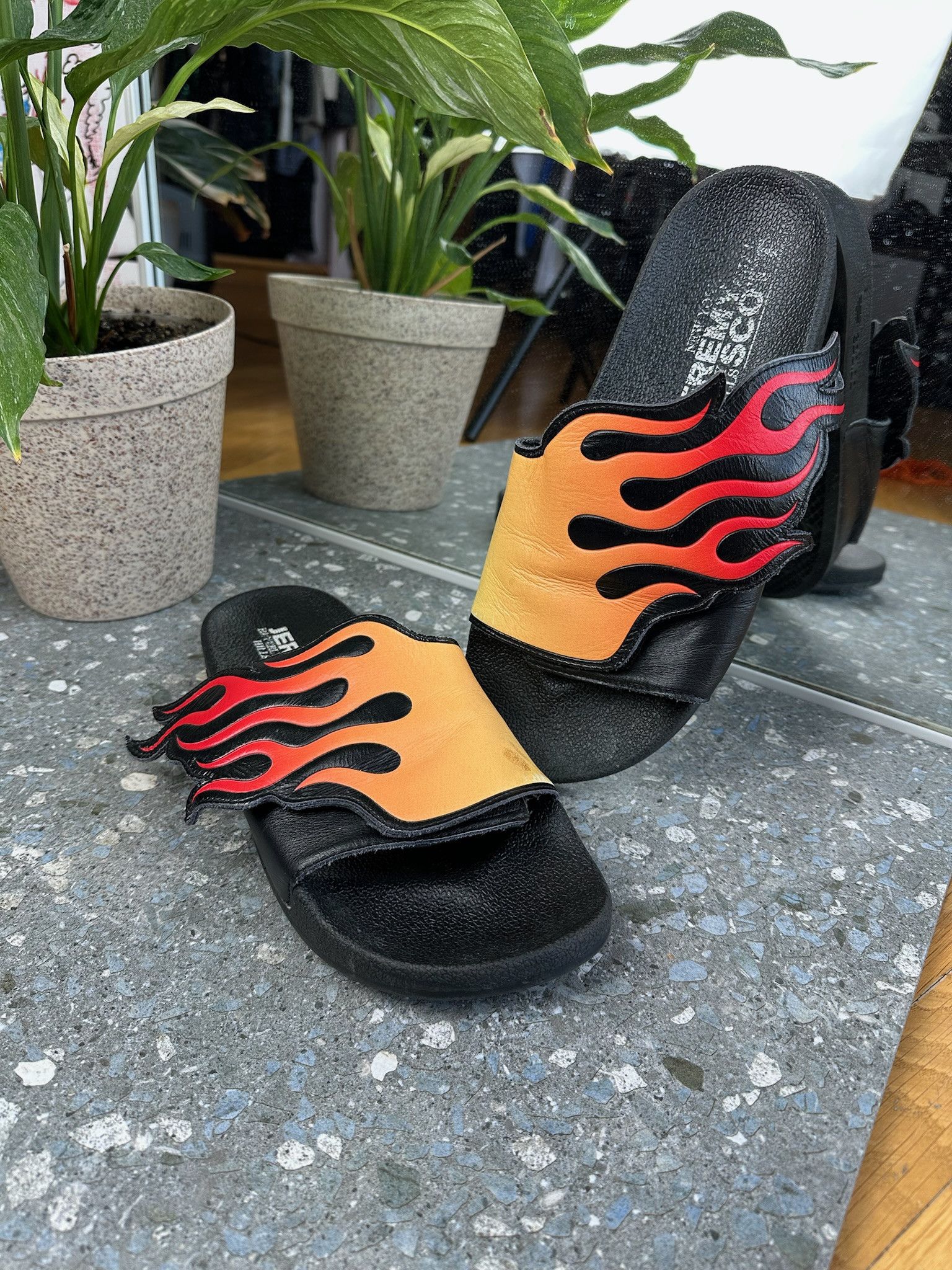 Jeremy Scott Adidas slides sandals flame