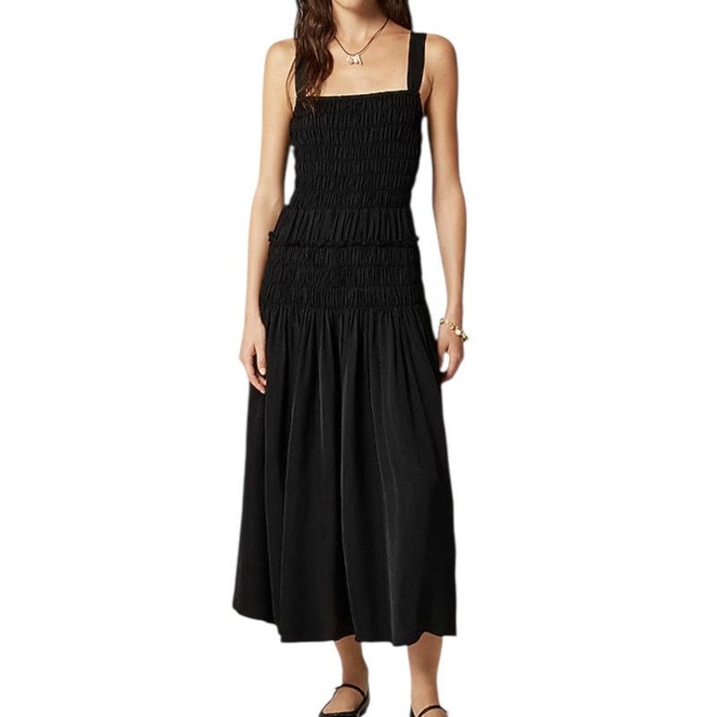 J.Crew J CREW Smocked Drop Waist Silky Midi Dress Black XXS NWT Size XXS / US 00 / IT 34 - 1 Thumbnail
