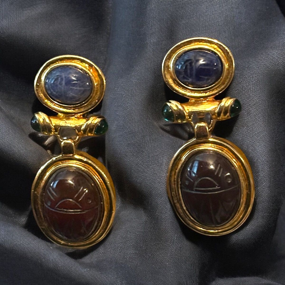 Givenchy Givenchy gold tone Lapis Carnelian scarab dangle earrings Size ONE SIZE - 1 Thumbnail