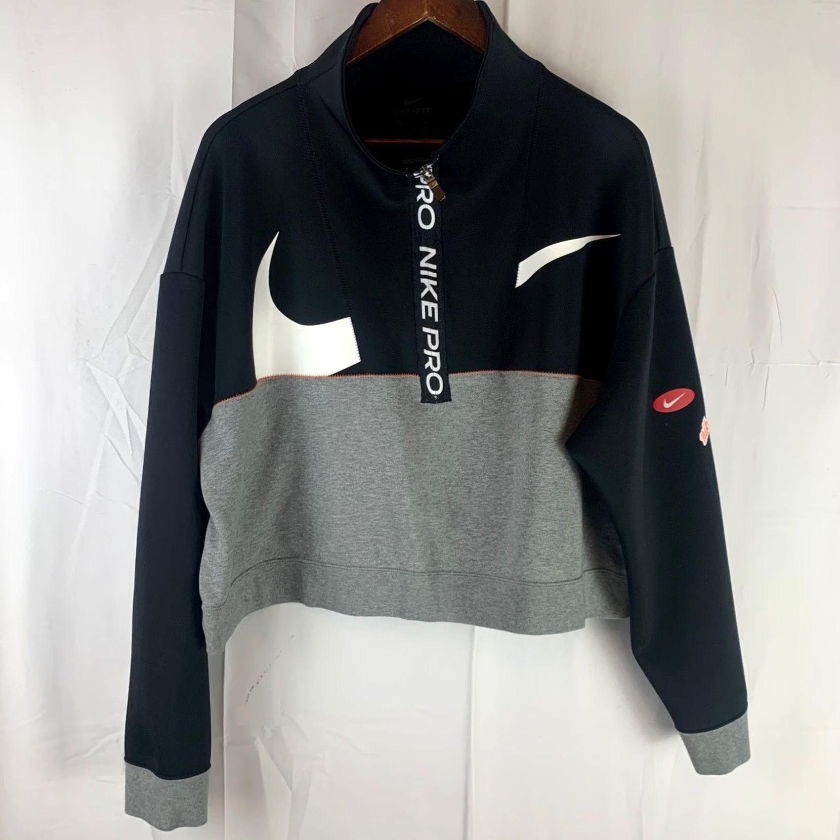 Nike NIKE PRO GET FIT ICON CLASH Fleece Half-Zip Pullover Women's XL Black Colorblock Swoosh Logo 1/2 Zip Dri-FIT Size XL / US 12-14 / IT 48-50 - 2 Thumbnail