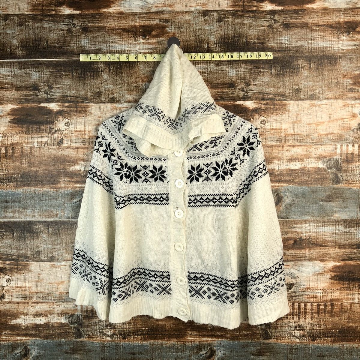 Homespun Knitwear × Japanese Brand Healthy Karen White Hoodie Capes Knitwear #A1262 Size US M / EU 48-50 / 2 - 1 Thumbnail