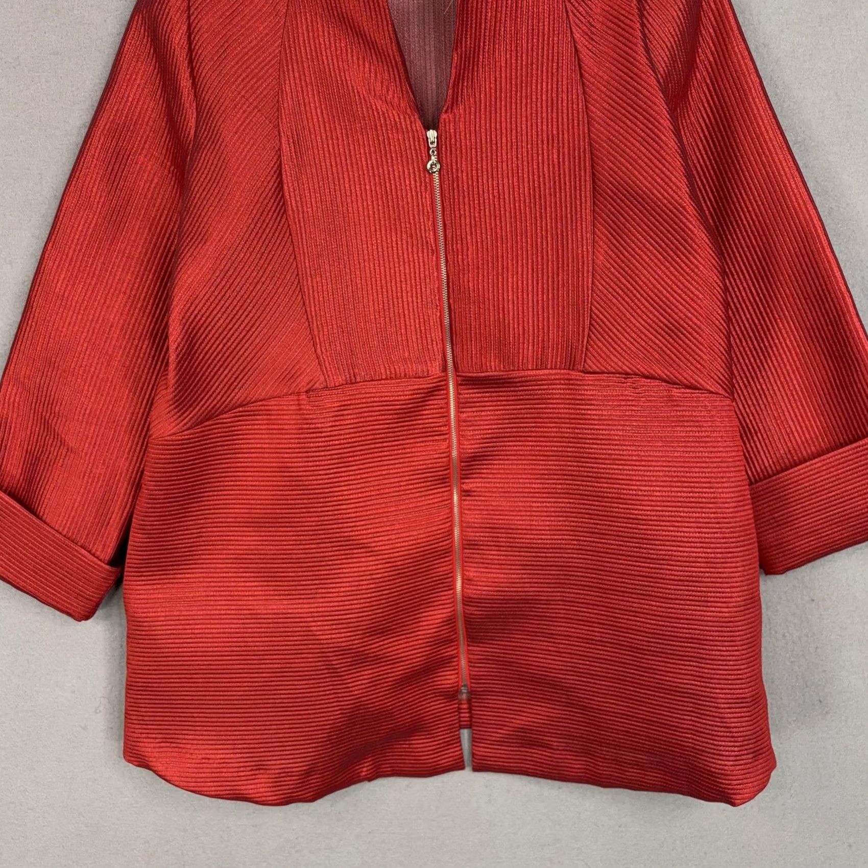 Vintage I.C. By Connie K Jacket Womens Medium Red Ribbed Polyester Striped Business Casual Size M / US 6-8 / IT 42-44 - 3 Thumbnail