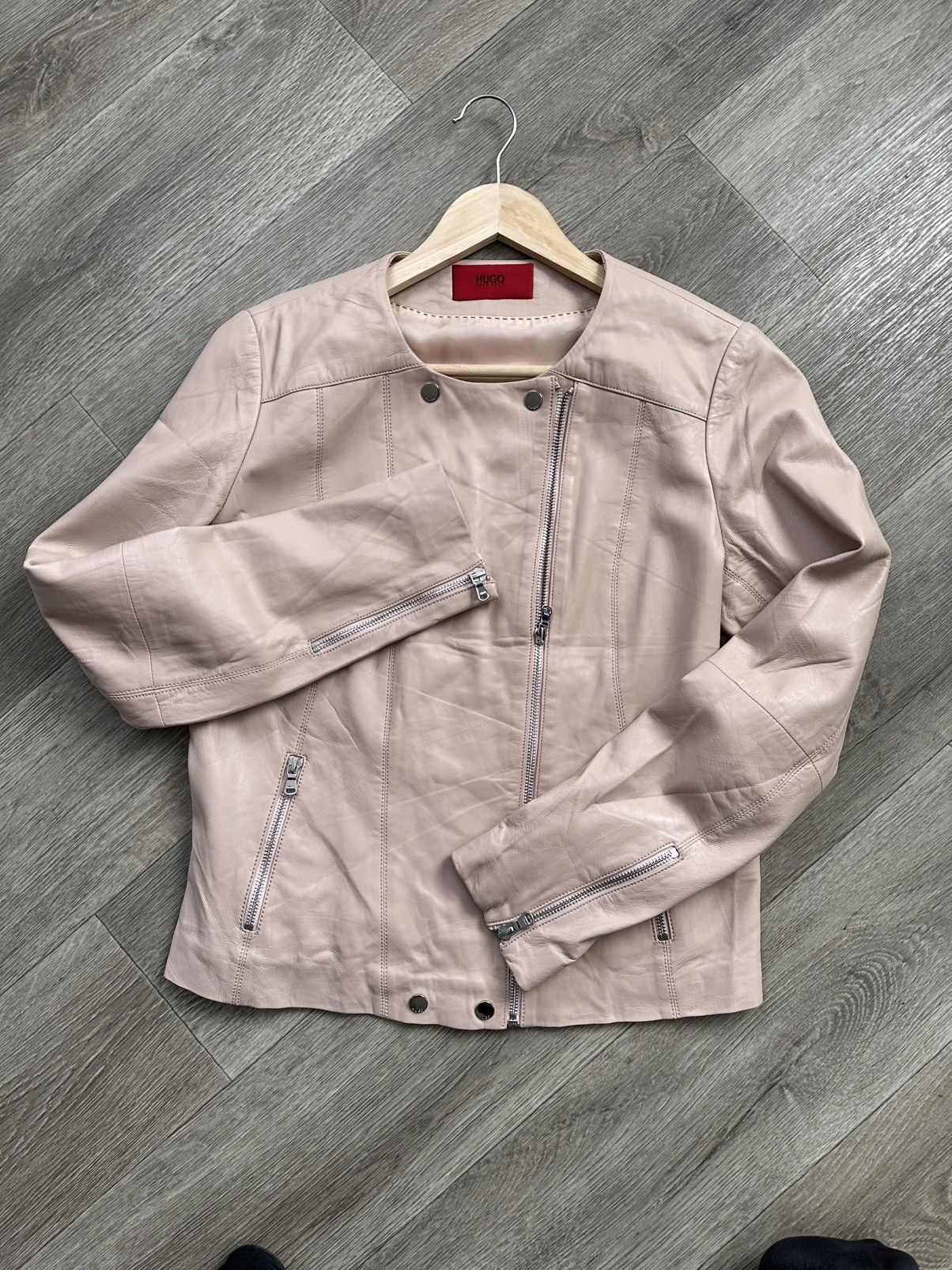 Hugo × Hugo Boss 🫧HUGO LEATHER JACKET Ladies Biker Size L / US 10 / IT 46 - 1 Thumbnail