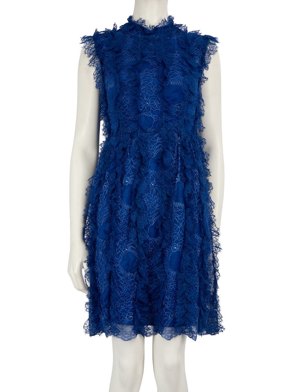 image of Givenchy Blue Lace Ruffle Mini Dress, Women's (Size Medium)