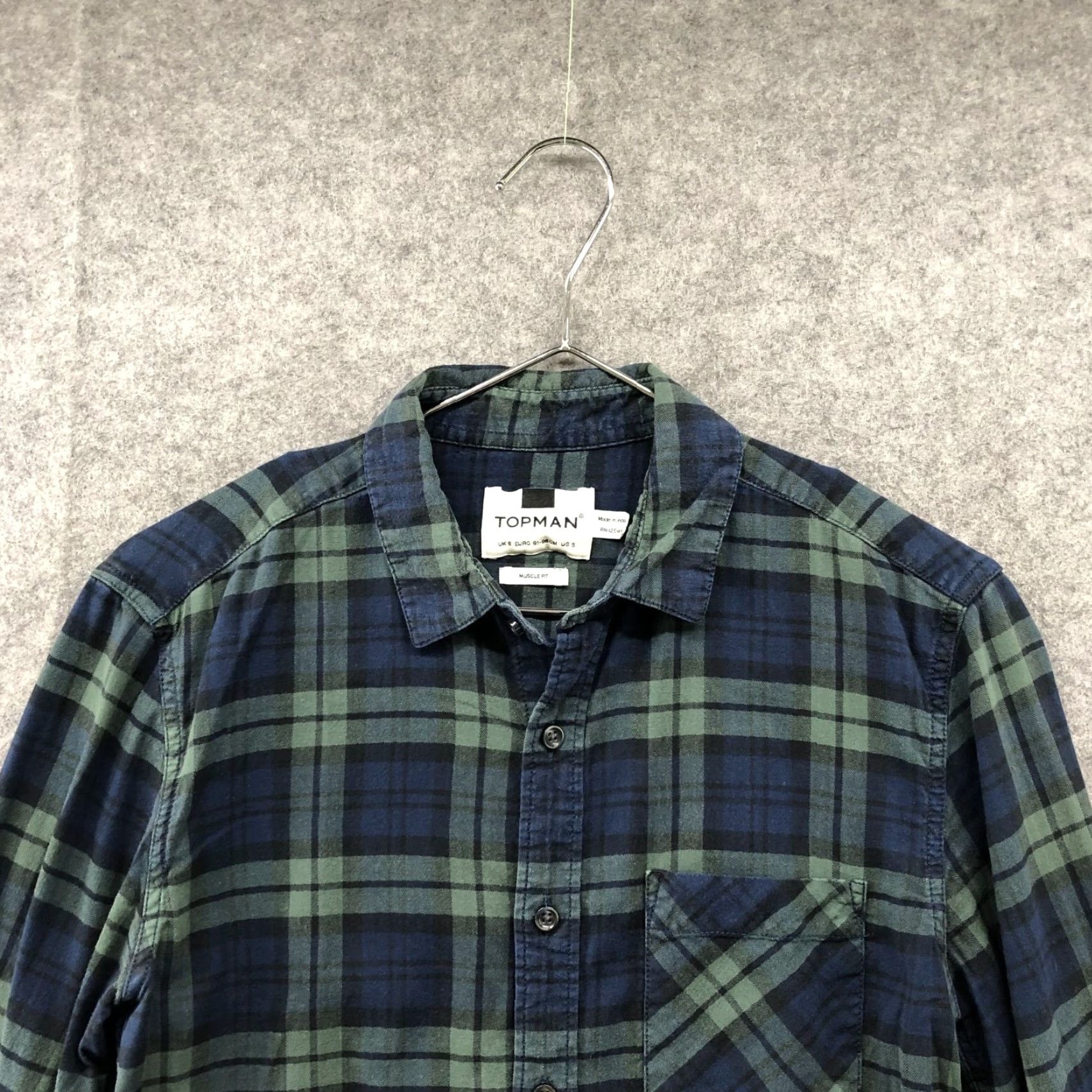 Topman Topman Muscle Fit Flannel Shirt Mens S Blackwatch Plaid Lightweight Long Sleeve Shirt Size US S / EU 44-46 / 1 - 3 Thumbnail