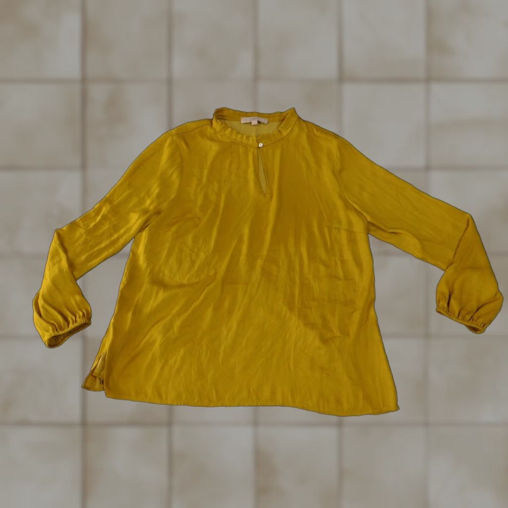 Ann Taylor LOFT blouse womens Large yellow peplum long sleeve boho Shirt Womens L Yellow Casual Loft Blouse Size L / US 10 / IT 46 - 1 Thumbnail